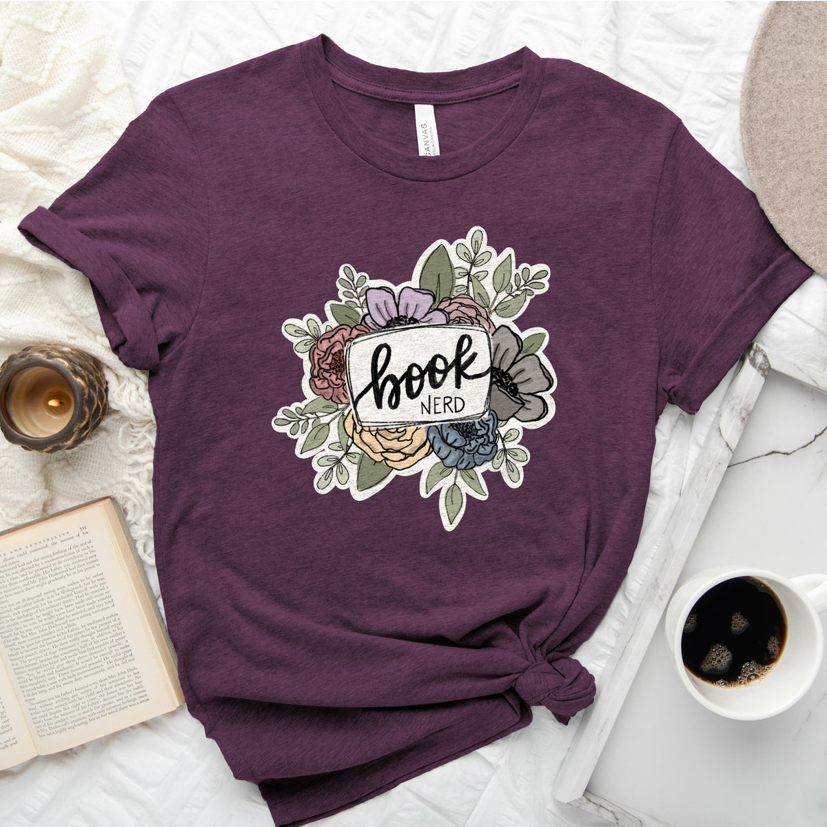 Book Nerd Floral Tee, Pretty Shirt for Book Lovers