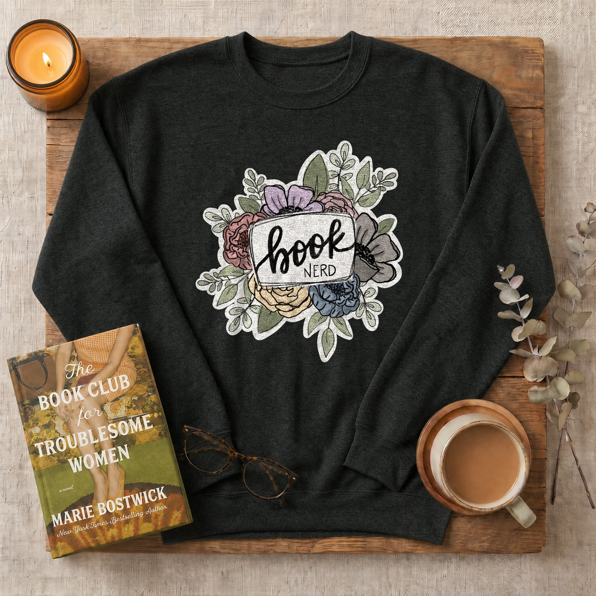 Book Nerd Floral Sweatshirt or Hoodie, Pretty Book Lover Crewneck