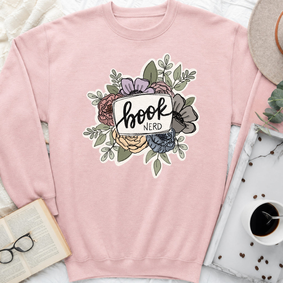Book Nerd Floral Sweatshirt or Hoodie, Pretty Book Lover Crewneck