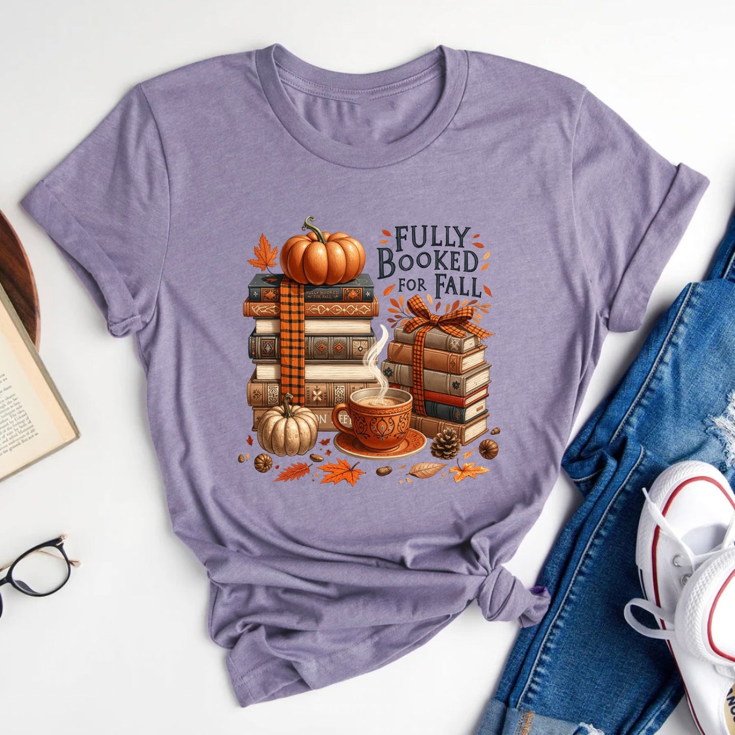Fully Booked For Fall Books Pumpkins and Coffee T-Shirt