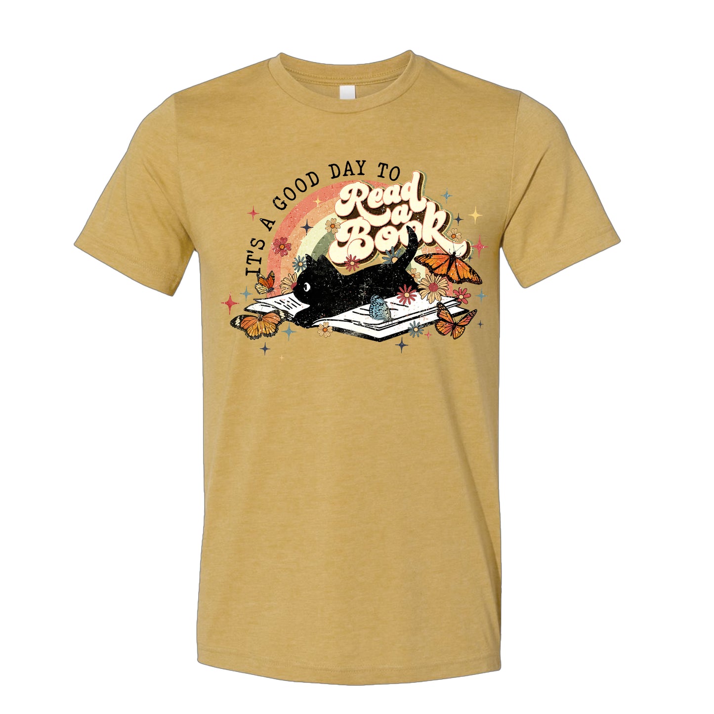 It's a Good Day to Read Boho Black Cat Book T-Shirt