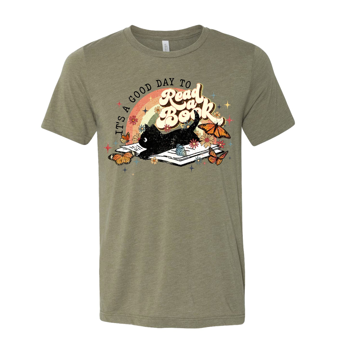 It's a Good Day to Read Boho Black Cat Book T-Shirt
