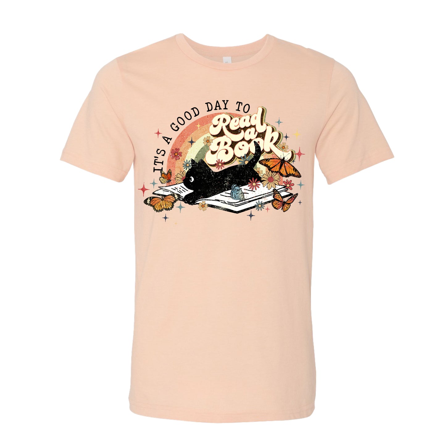 It's a Good Day to Read Boho Black Cat Book T-Shirt
