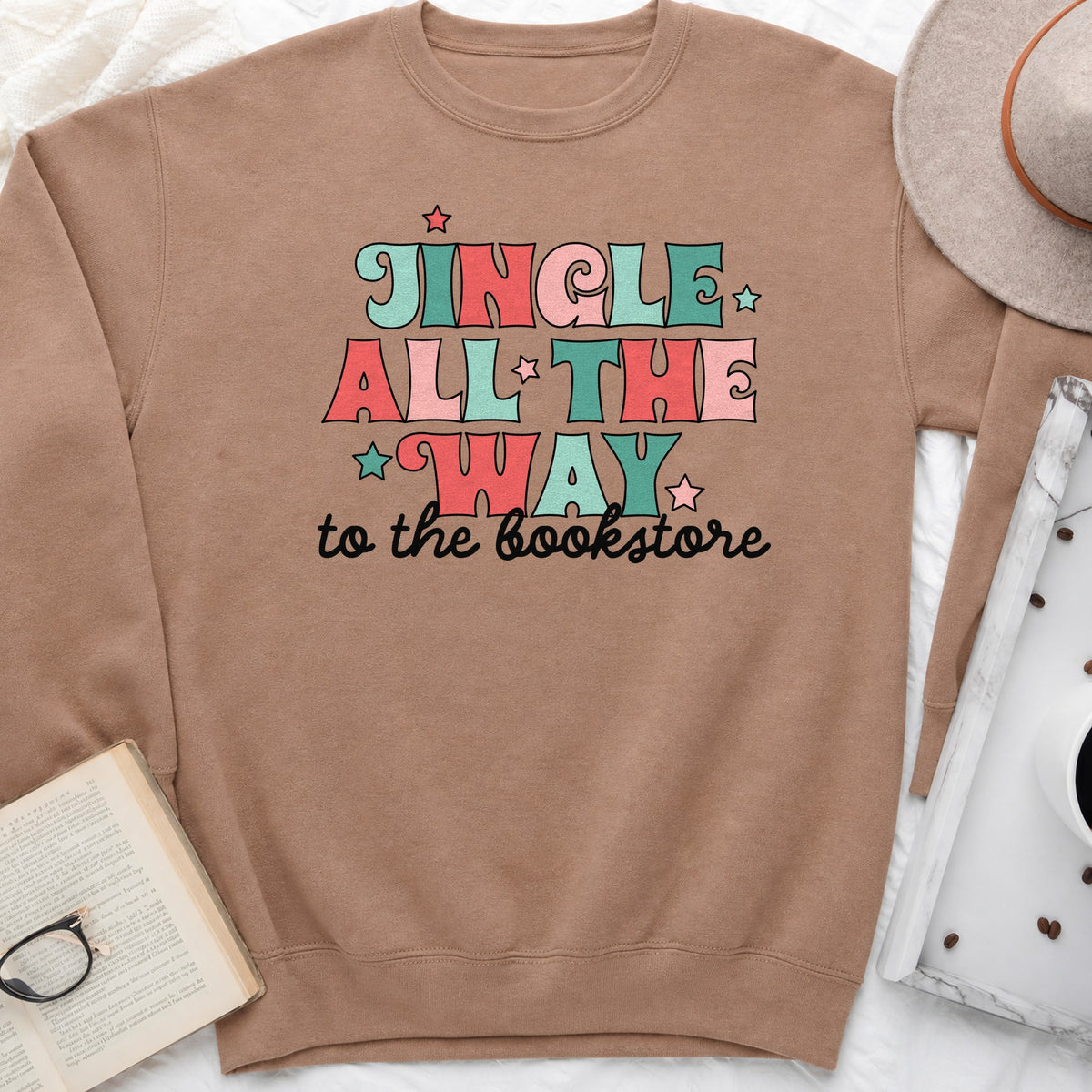 Jingle All the Way to the Bookstore Sweatshirt or Hoodie, Christmas Crewneck for Readers