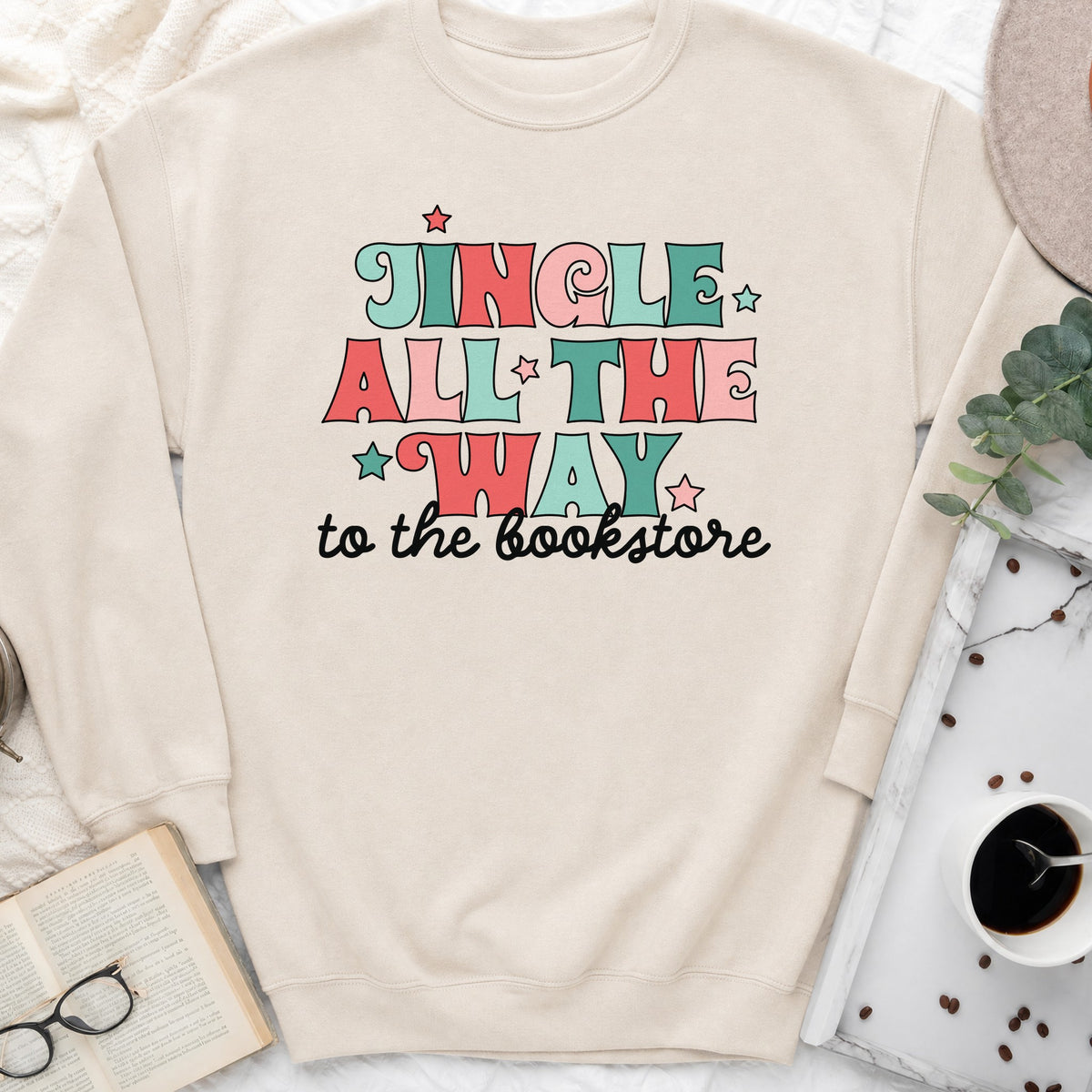 Jingle All the Way to the Bookstore Sweatshirt or Hoodie, Christmas Crewneck for Readers