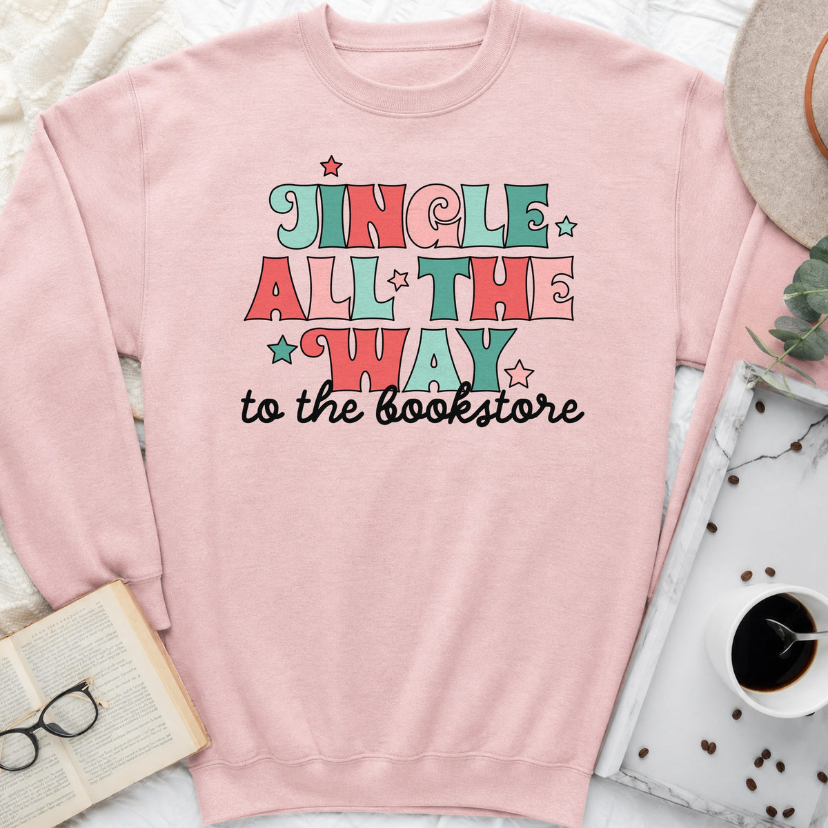 Jingle All the Way to the Bookstore Sweatshirt or Hoodie, Christmas Crewneck for Readers