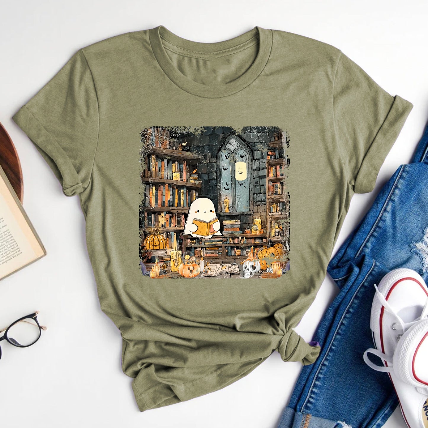 Ghost Library Fall Halloween Tee