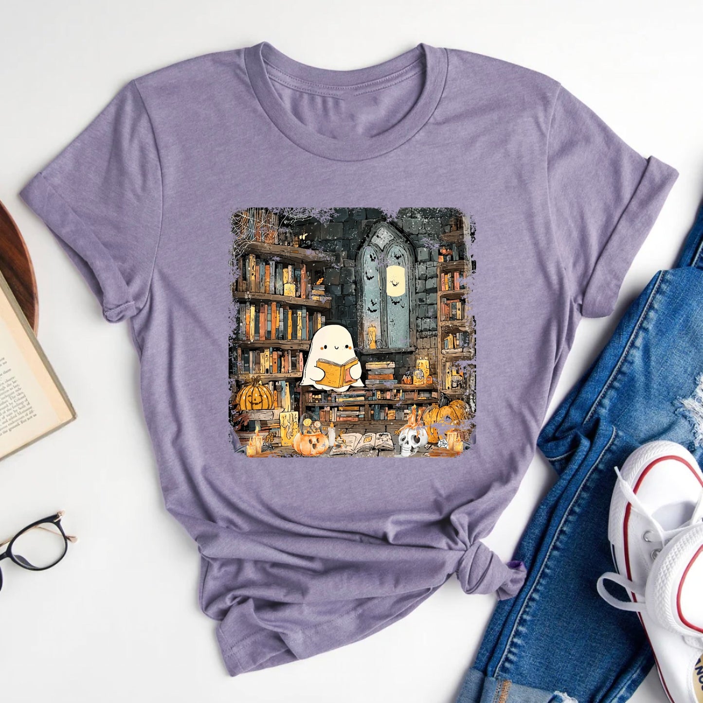 Ghost Library Fall Halloween Tee