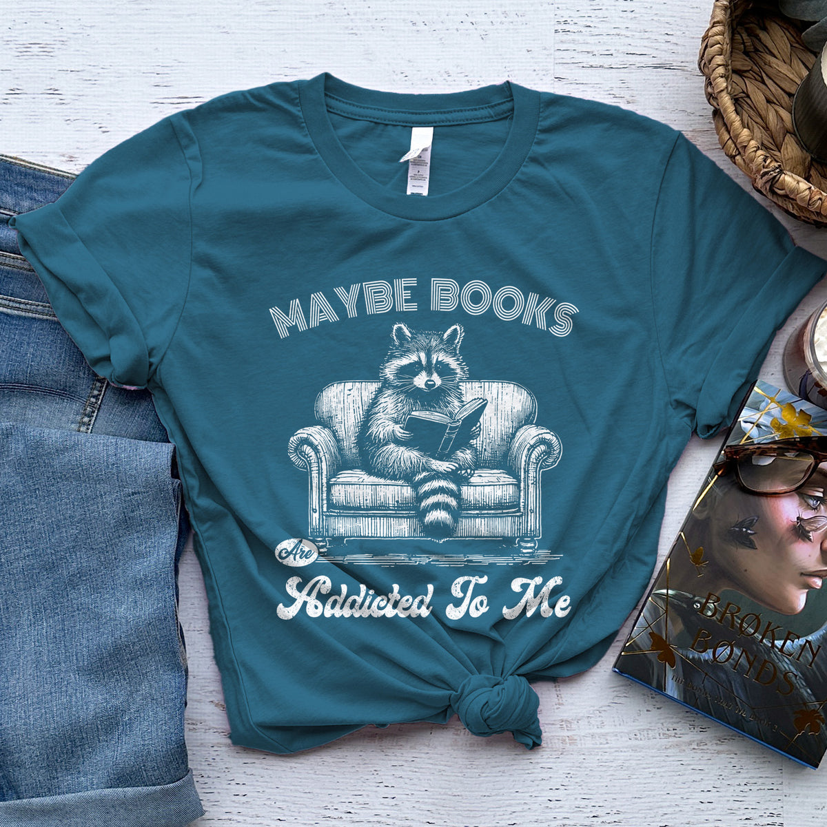 Maybe Books Are Addicted to Me Tee, Funny Raccoon Reader Shirt