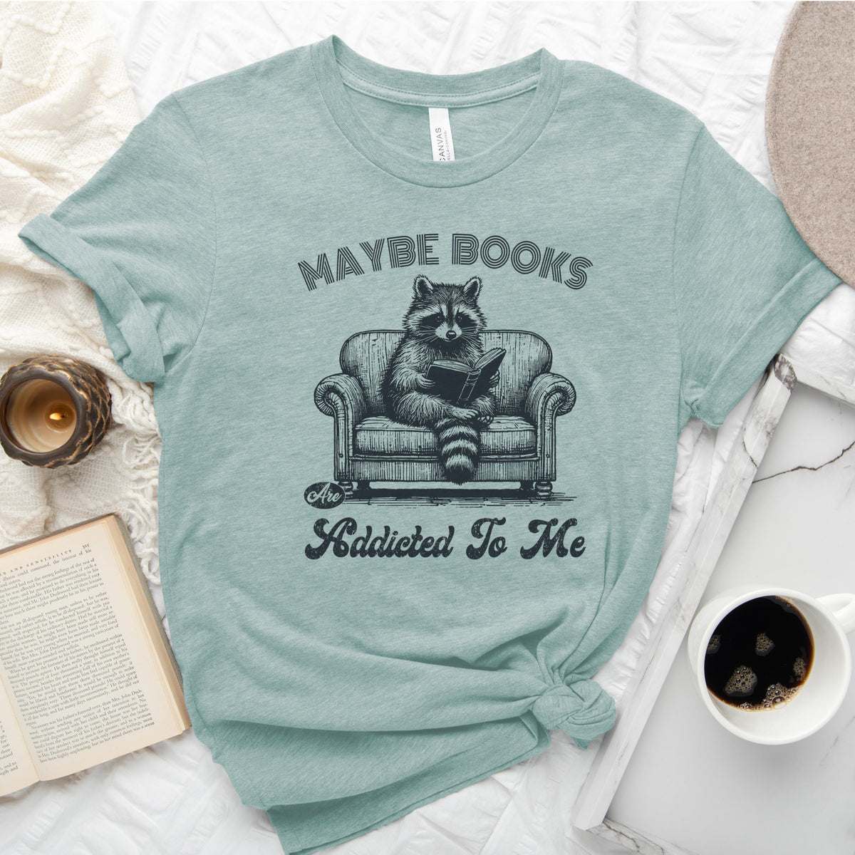 Maybe Books Are Addicted to Me Tee, Funny Raccoon Reader Shirt