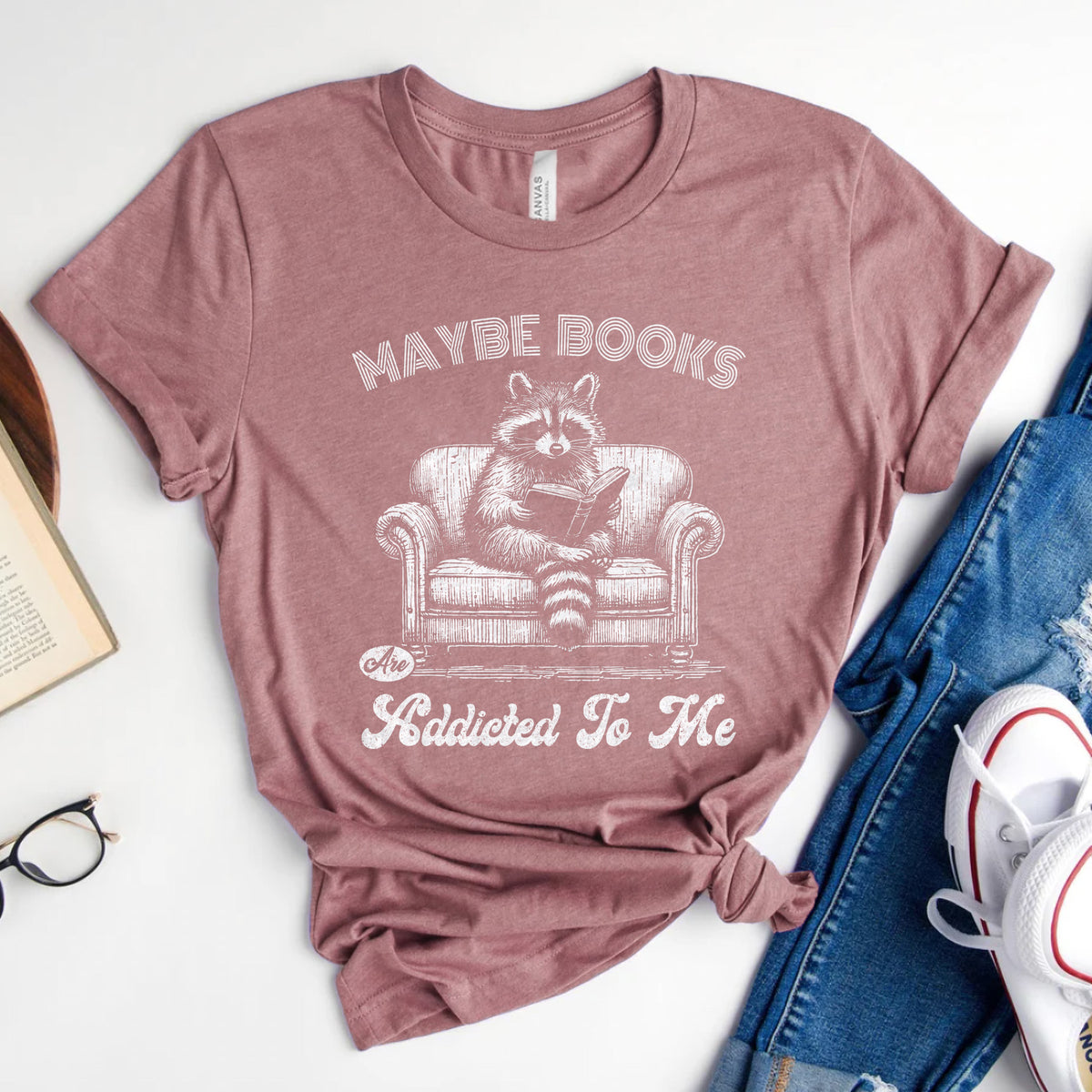 Maybe Books Are Addicted to Me Tee, Funny Raccoon Reader Shirt