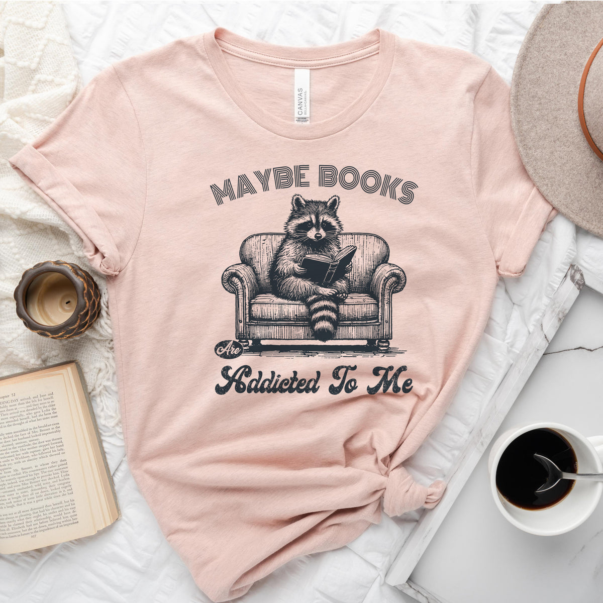 Maybe Books Are Addicted to Me Tee, Funny Raccoon Reader Shirt