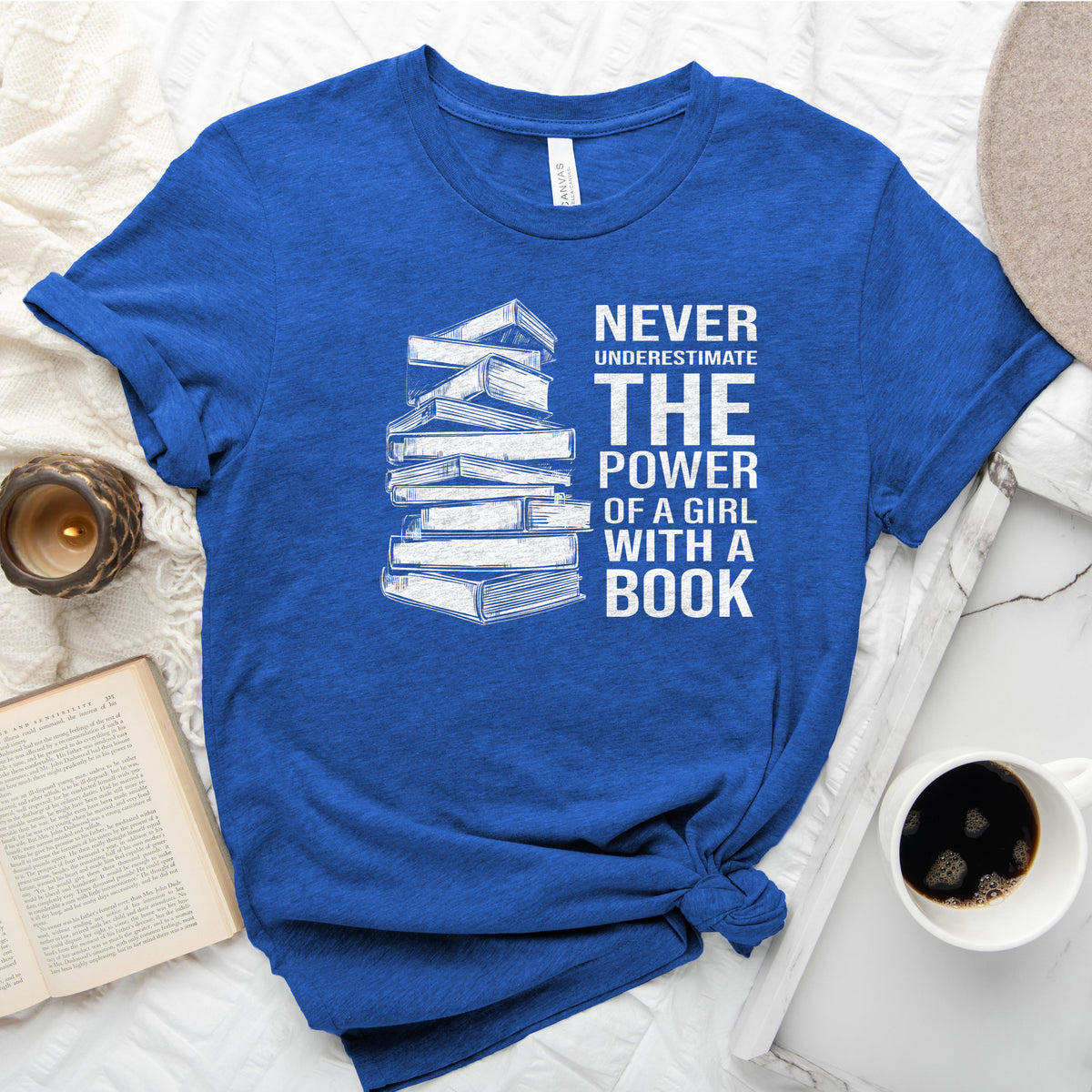 Never Underestimate the Power of a Girl with a Book Tee, Book Stack Shirt