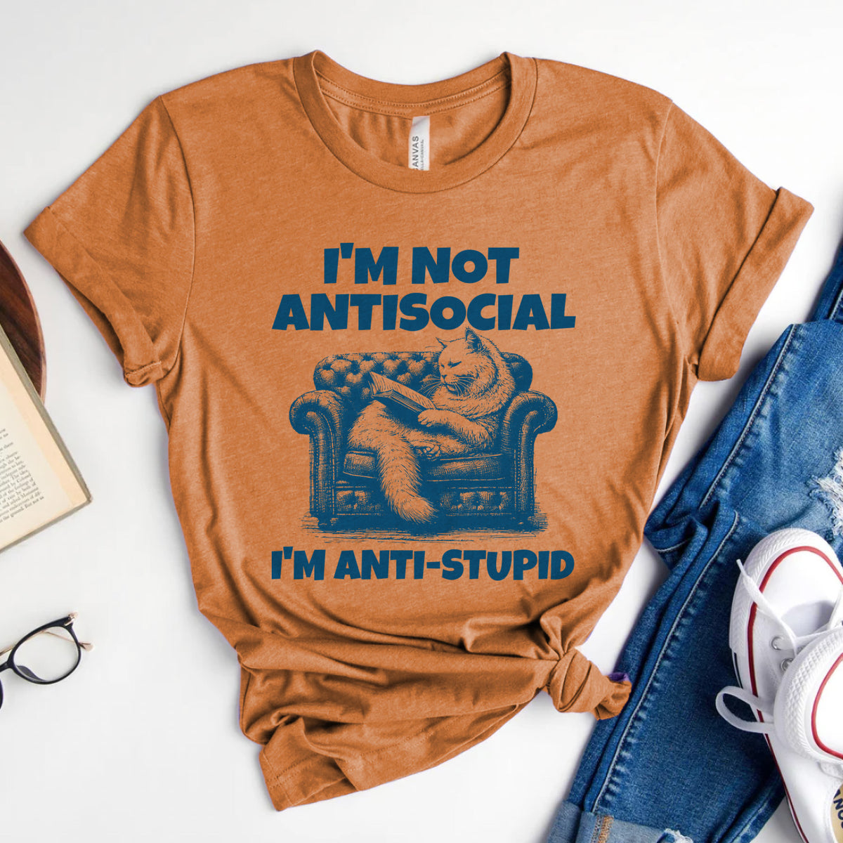 I'm Not Antisocial, I'm Anti-Stupid Cat Tee, Funny Cat Reader Shirt