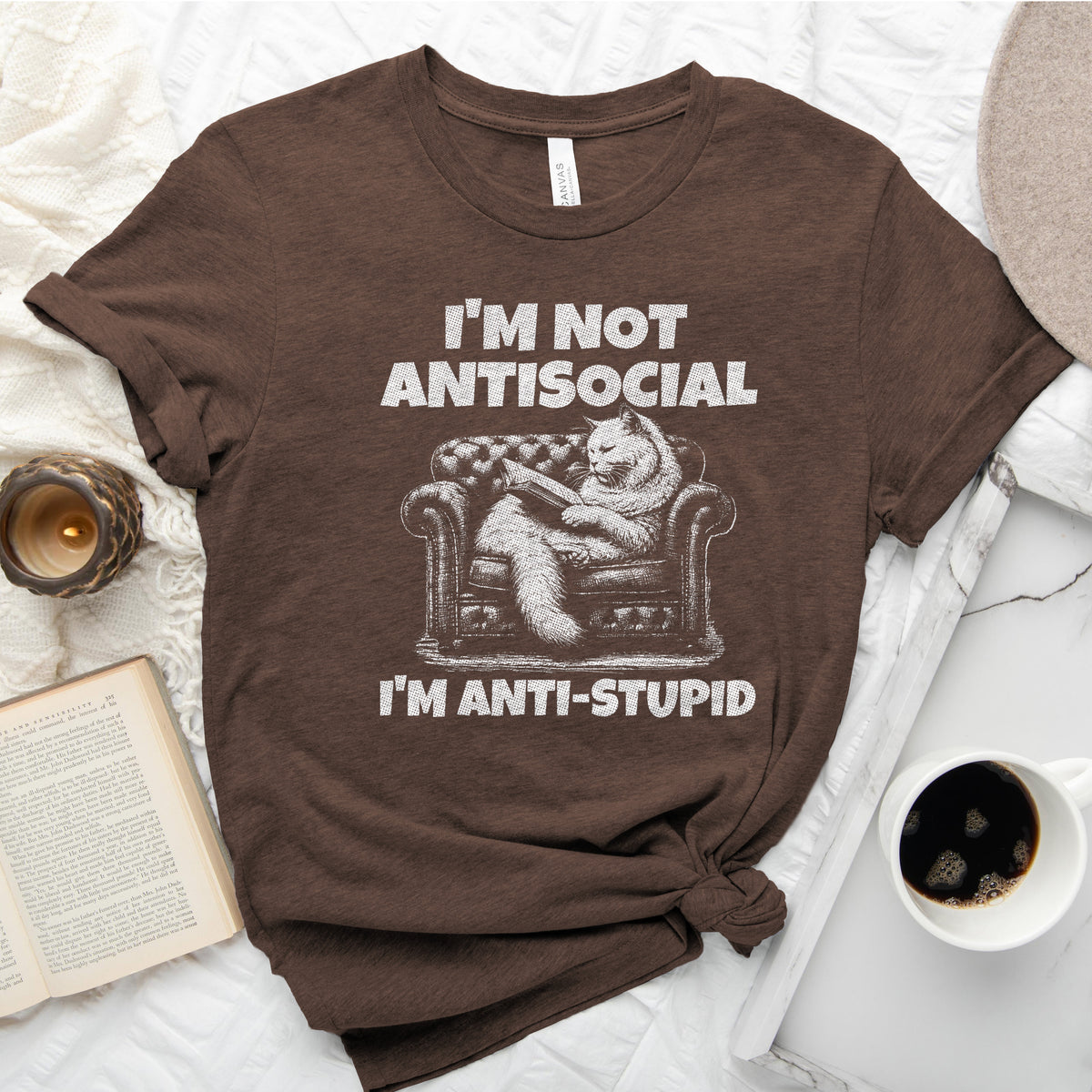 I'm Not Antisocial, I'm Anti-Stupid Cat Tee, Funny Cat Reader Shirt