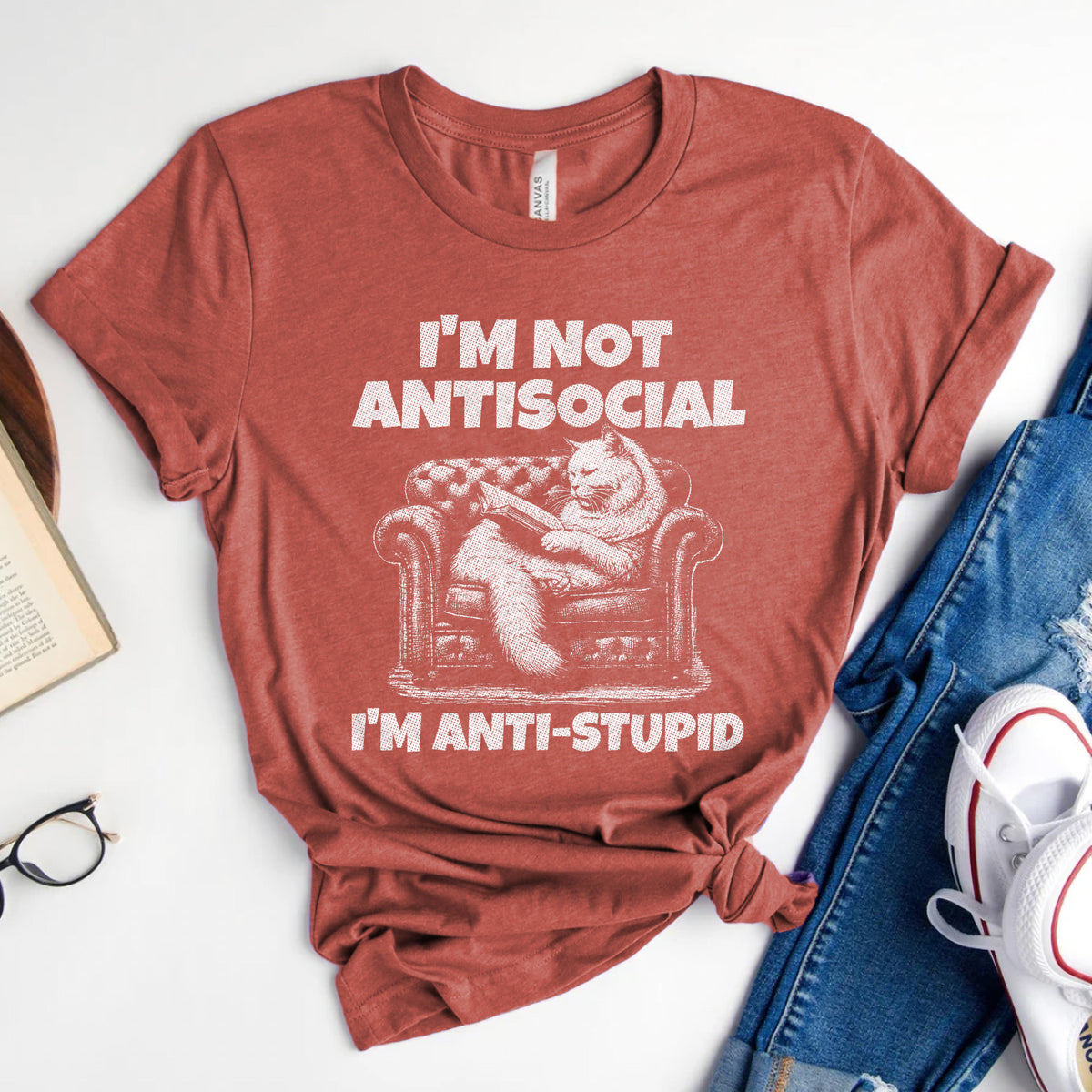 I'm Not Antisocial, I'm Anti-Stupid Cat Tee, Funny Cat Reader Shirt