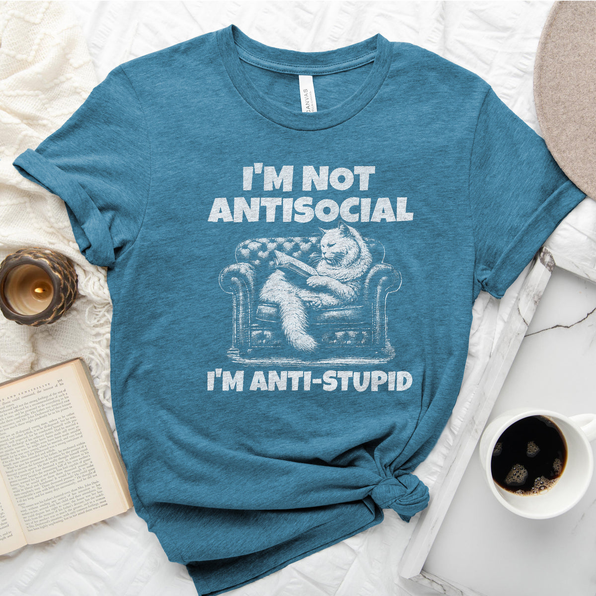 I'm Not Antisocial, I'm Anti-Stupid Cat Tee, Funny Cat Reader Shirt