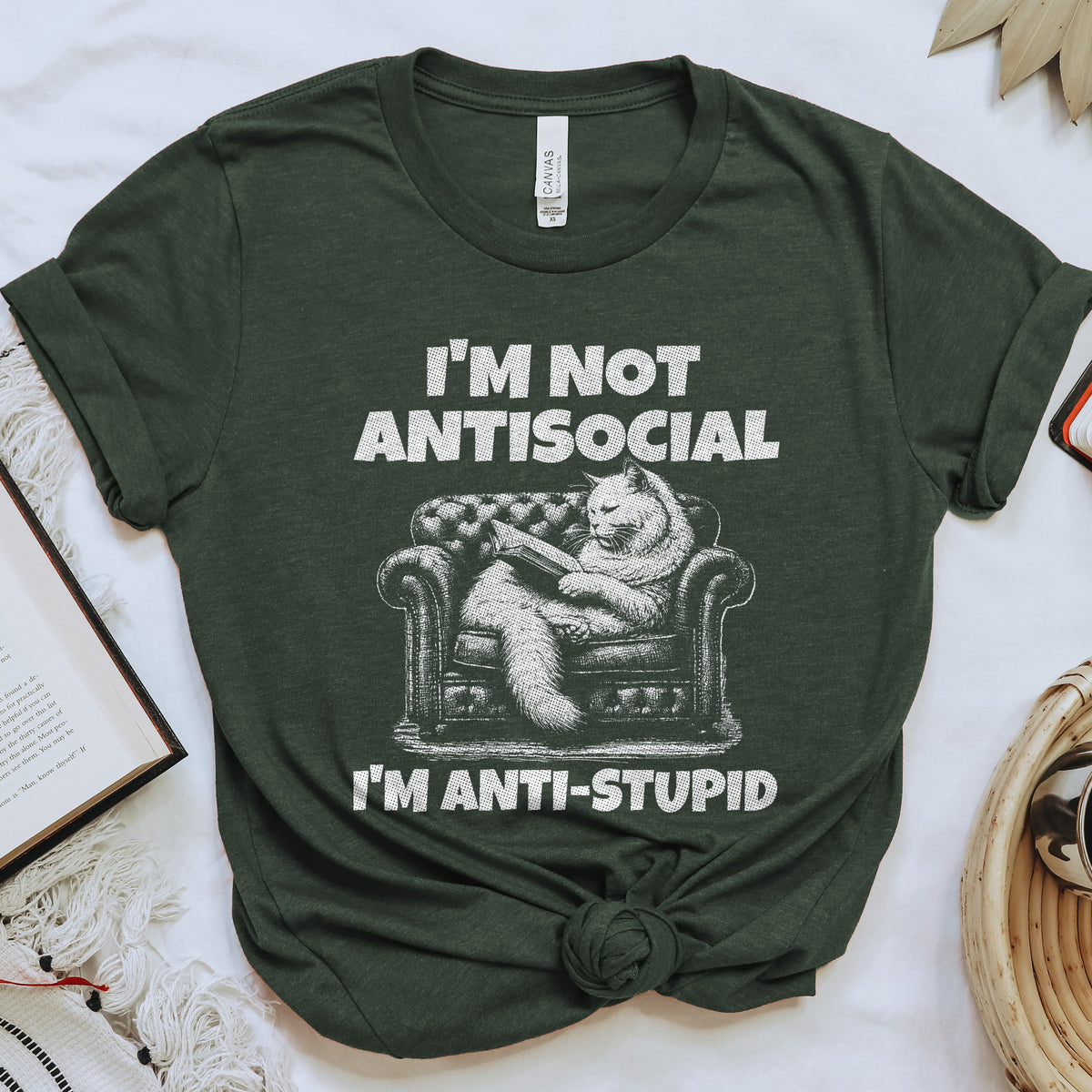 I'm Not Antisocial, I'm Anti-Stupid Cat Tee, Funny Cat Reader Shirt