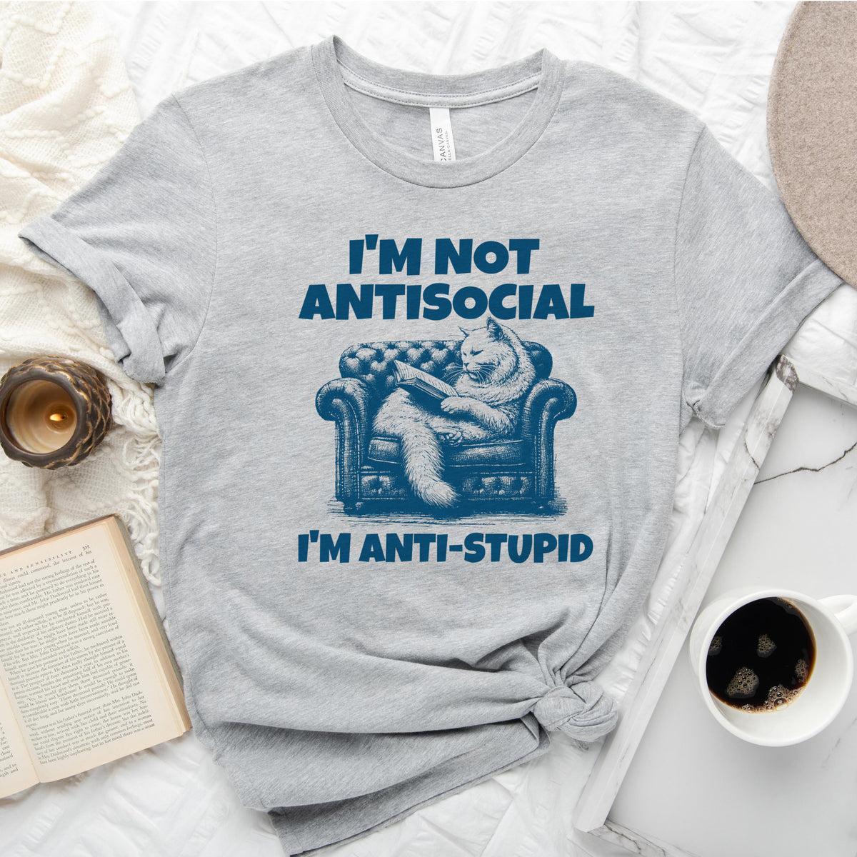 I'm Not Antisocial, I'm Anti-Stupid Cat Tee, Funny Cat Reader Shirt