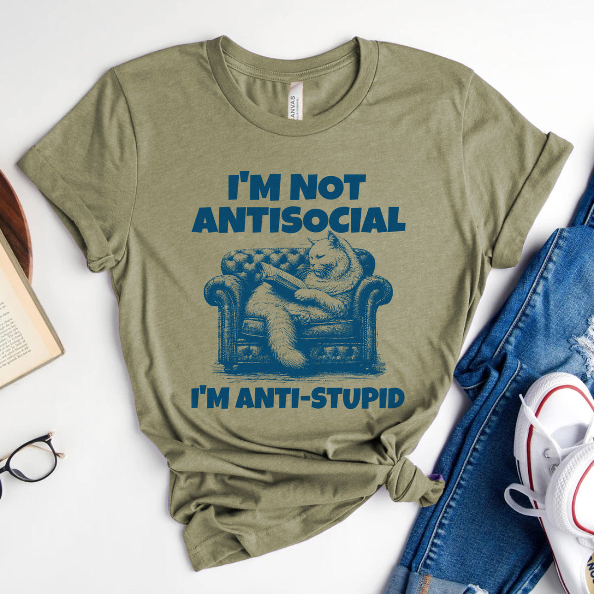 I'm Not Antisocial, I'm Anti-Stupid Cat Tee, Funny Cat Reader Shirt