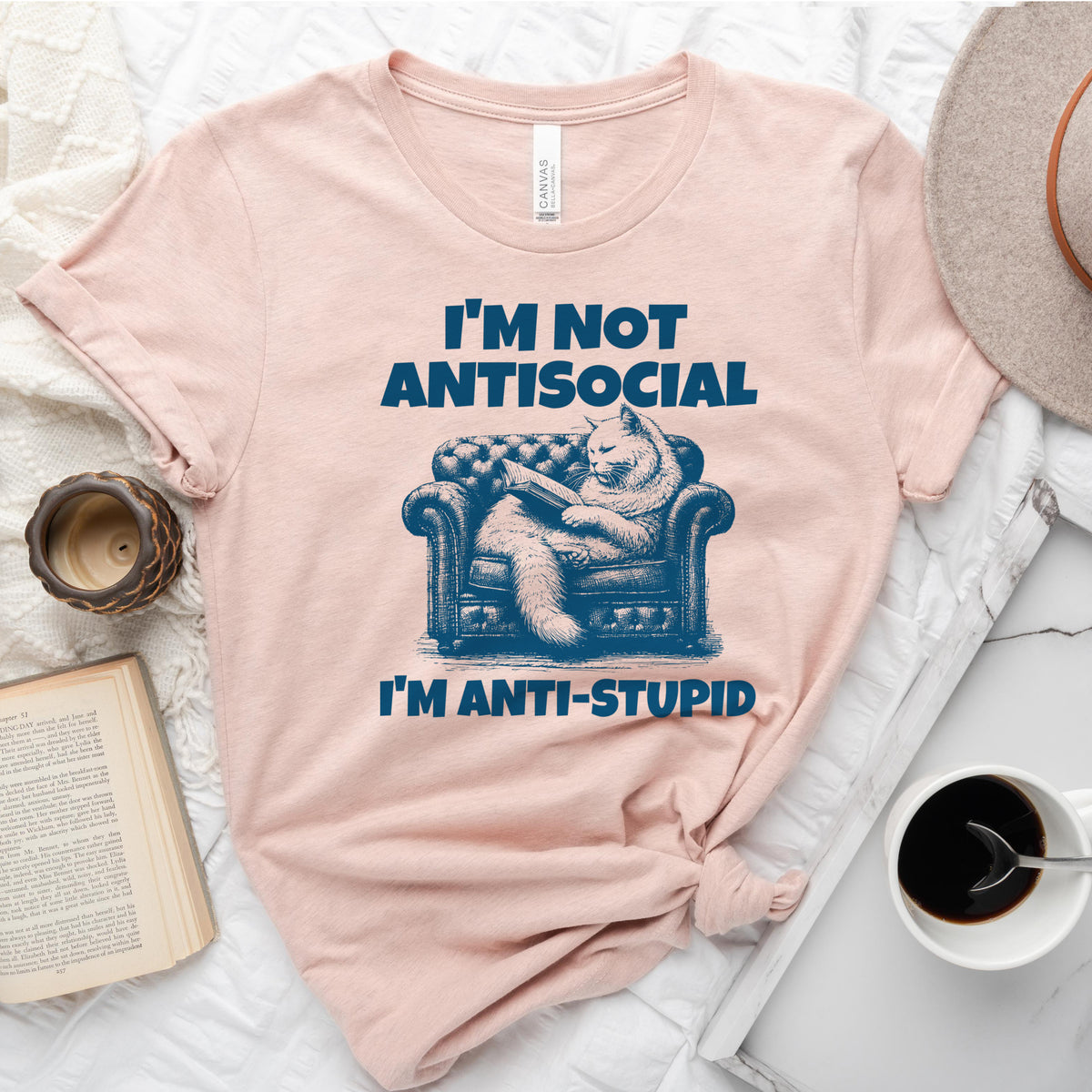 I'm Not Antisocial, I'm Anti-Stupid Cat Tee, Funny Cat Reader Shirt