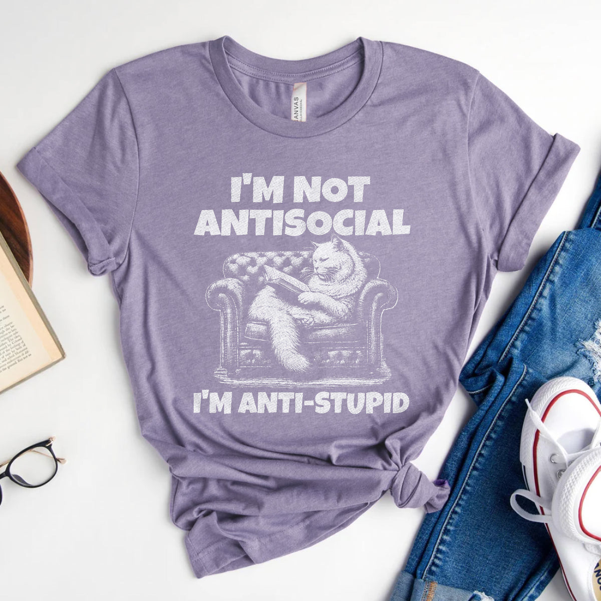 I'm Not Antisocial, I'm Anti-Stupid Cat Tee, Funny Cat Reader Shirt