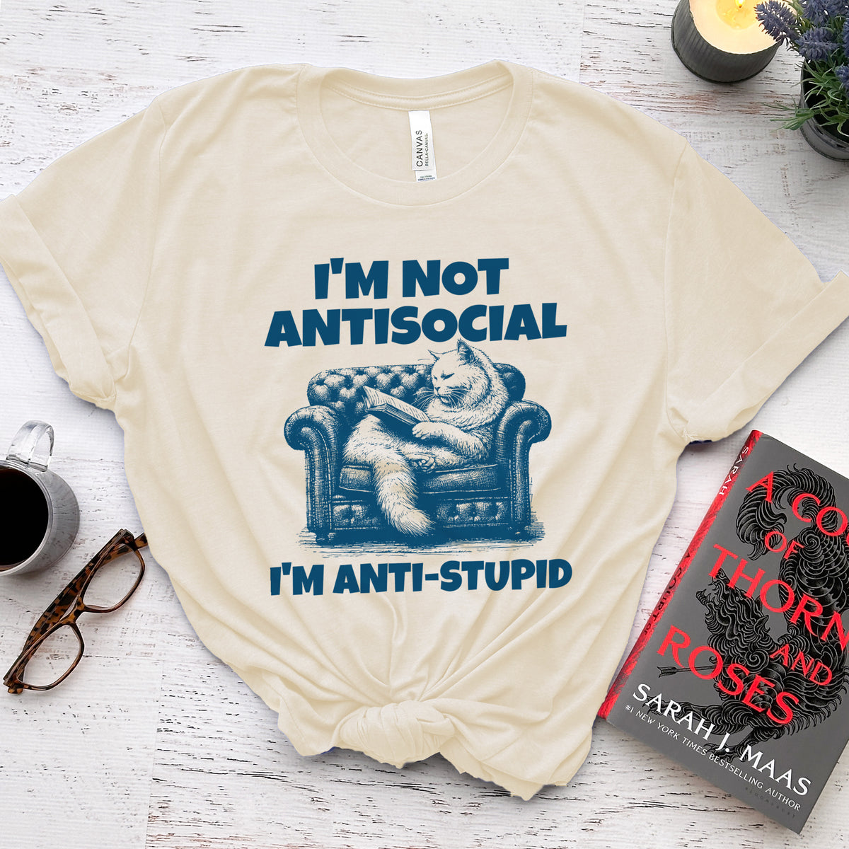 I'm Not Antisocial, I'm Anti-Stupid Cat Tee, Funny Cat Reader Shirt