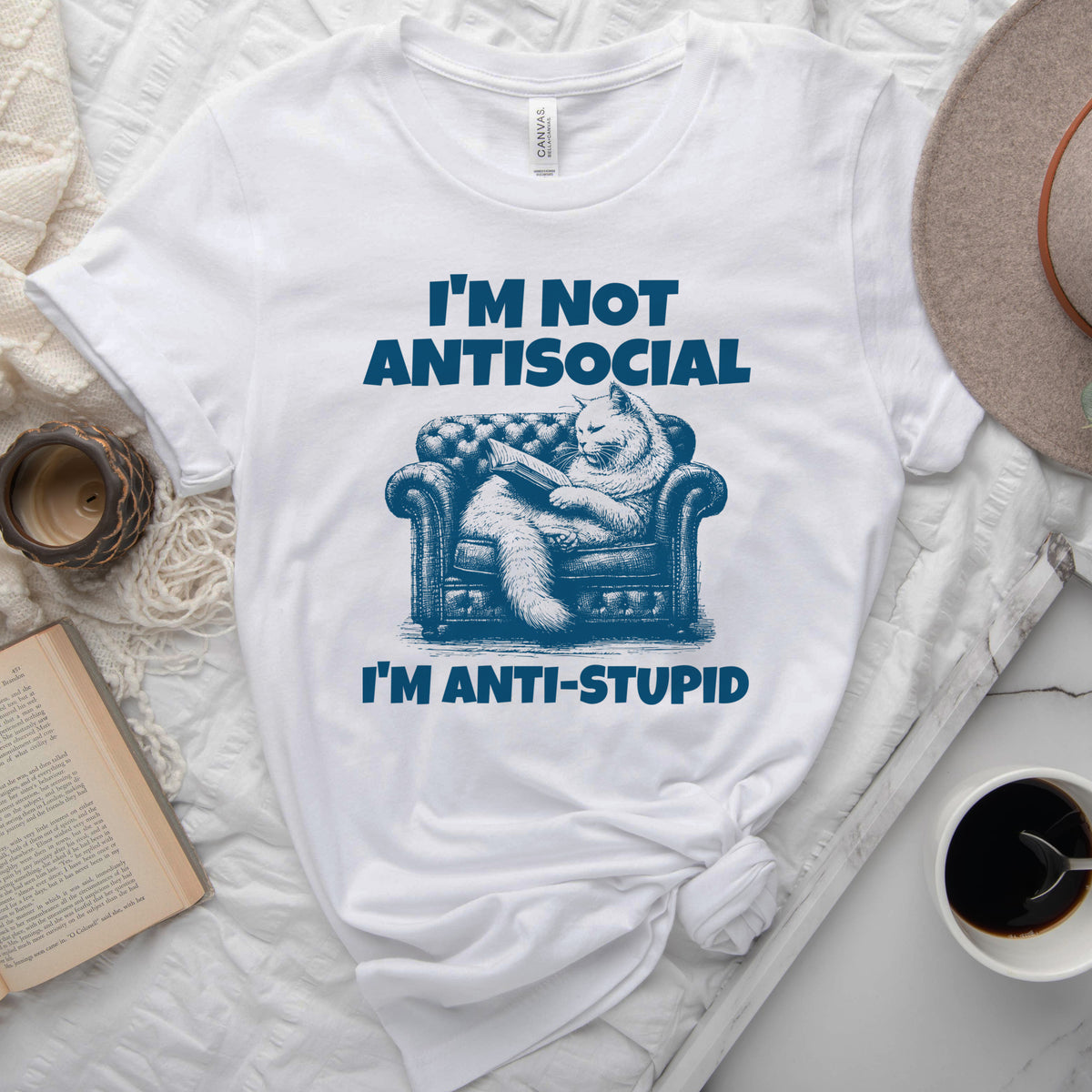 I'm Not Antisocial, I'm Anti-Stupid Cat Tee, Funny Cat Reader Shirt