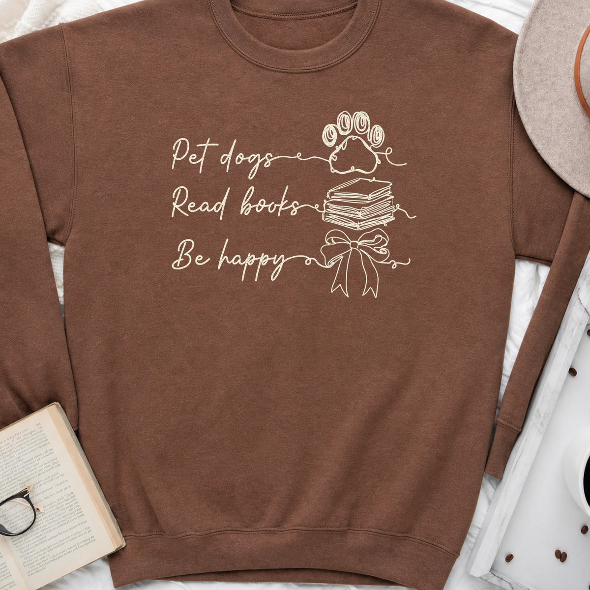 Pet Dogs Read Books Be Happy Sweatshirt or Hoodie, Dog Lover Book Crewneck