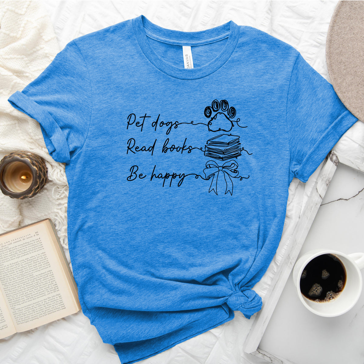 Pet Dogs Read Books Be Happy Tee, Dog Lover Book Shirt
