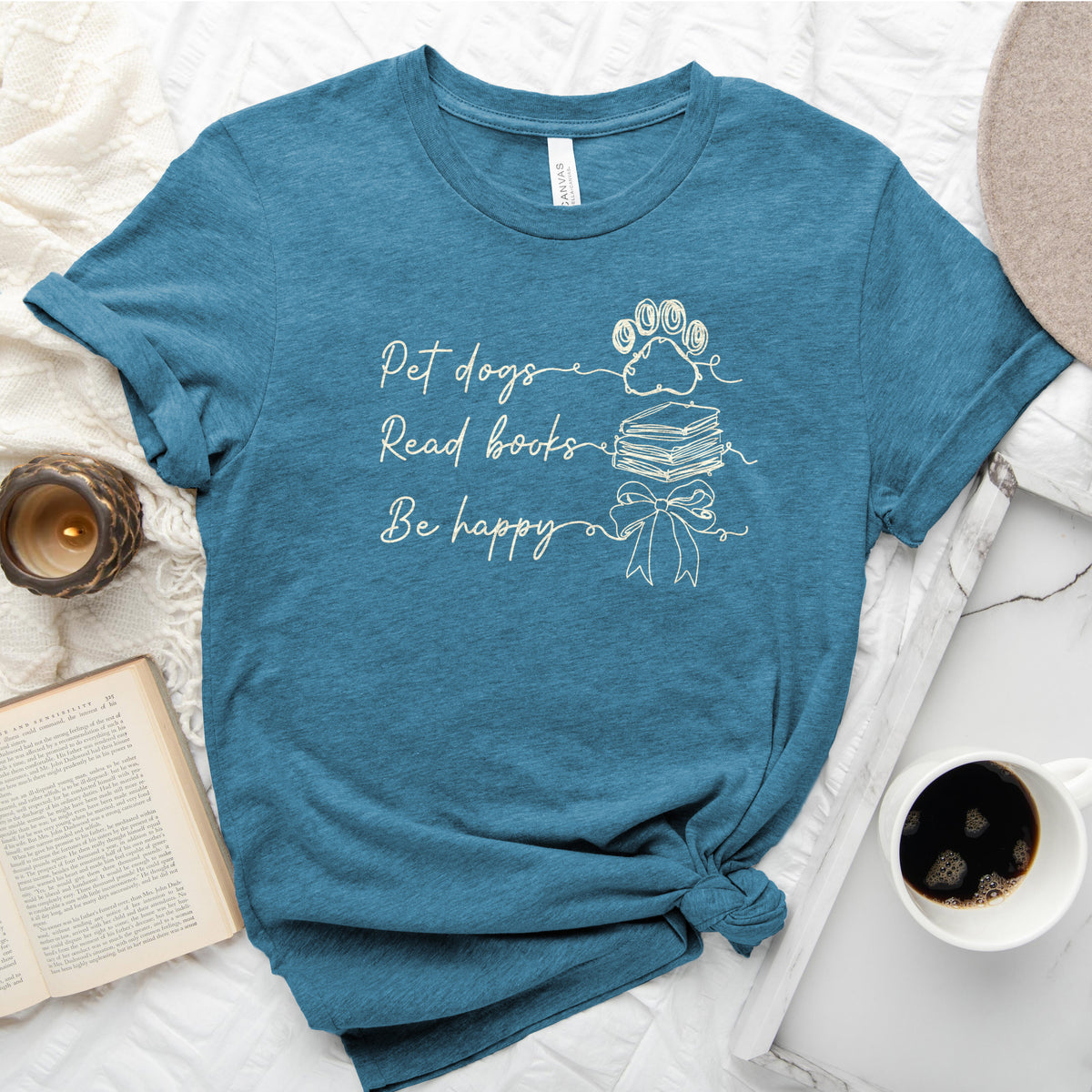 Pet Dogs Read Books Be Happy Tee, Dog Lover Book Shirt