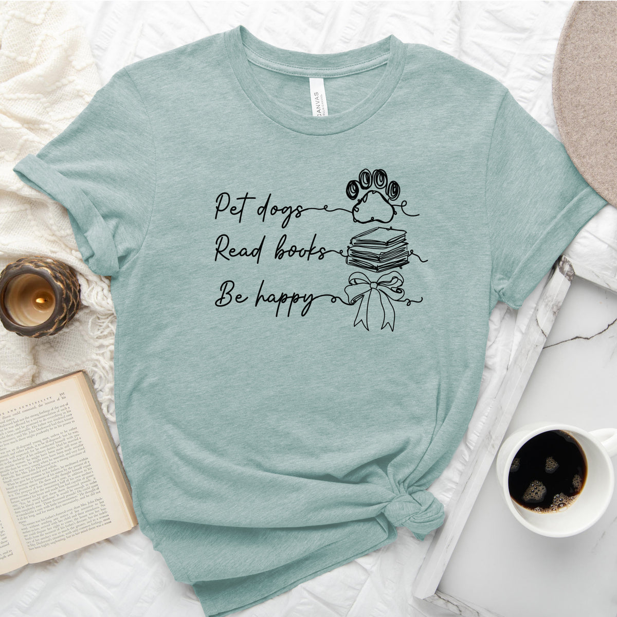 Pet Dogs Read Books Be Happy Tee, Dog Lover Book Shirt