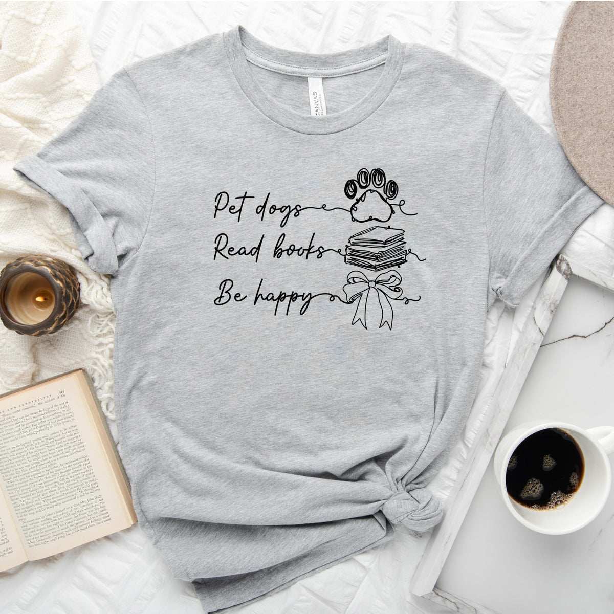 Pet Dogs Read Books Be Happy Tee, Dog Lover Book Shirt