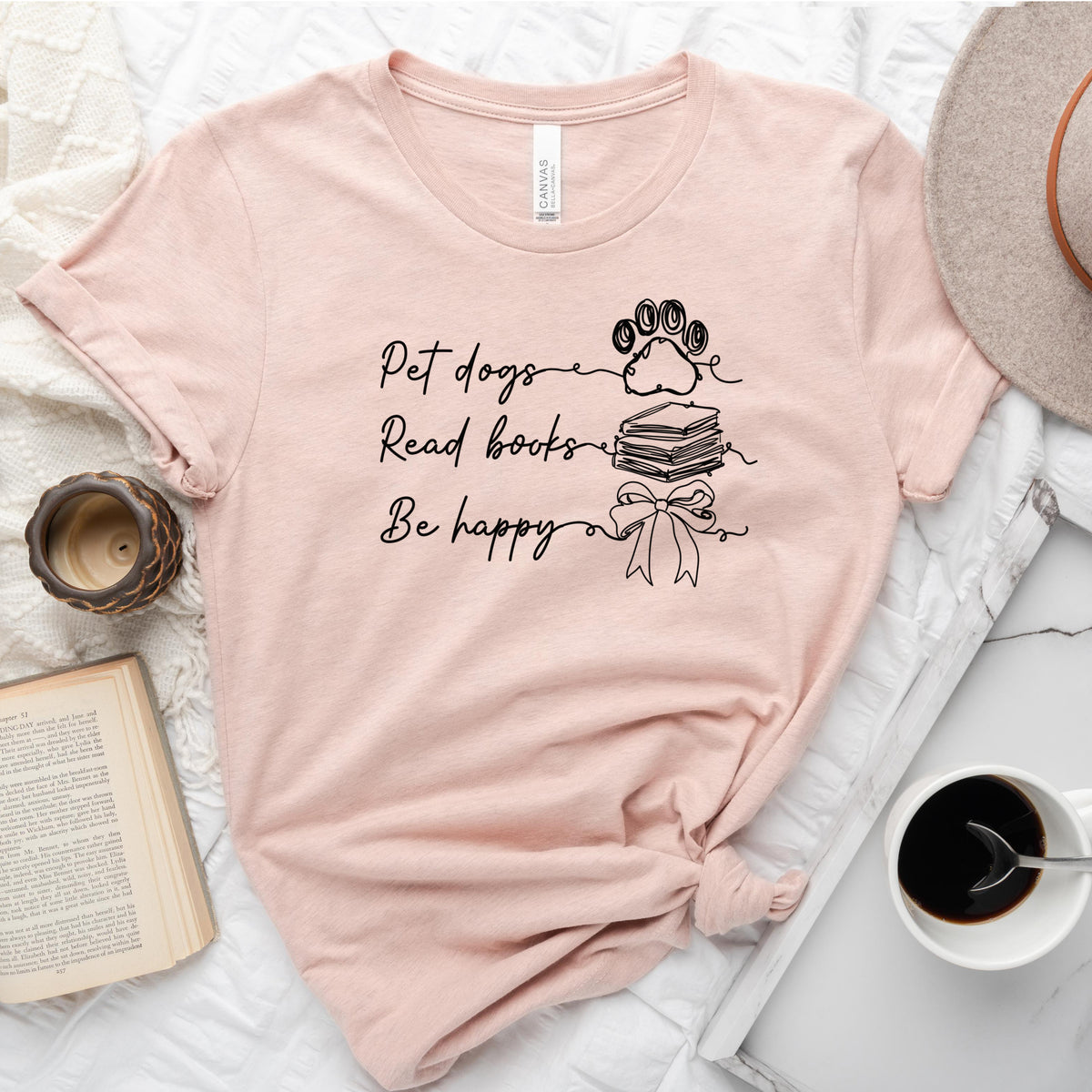 Pet Dogs Read Books Be Happy Tee, Dog Lover Book Shirt