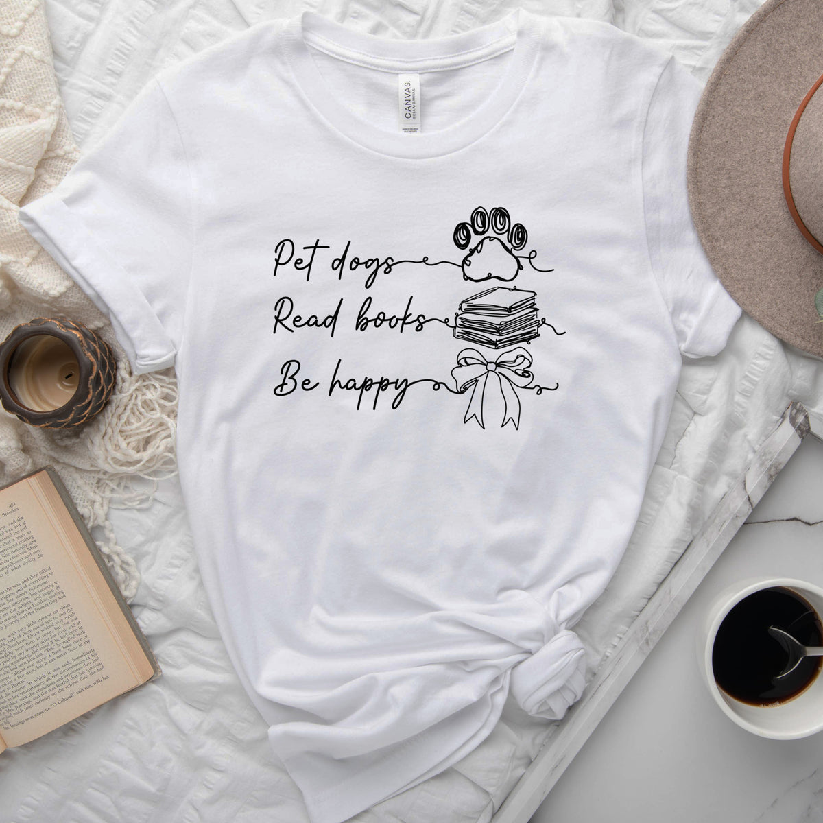Pet Dogs Read Books Be Happy Tee, Dog Lover Book Shirt