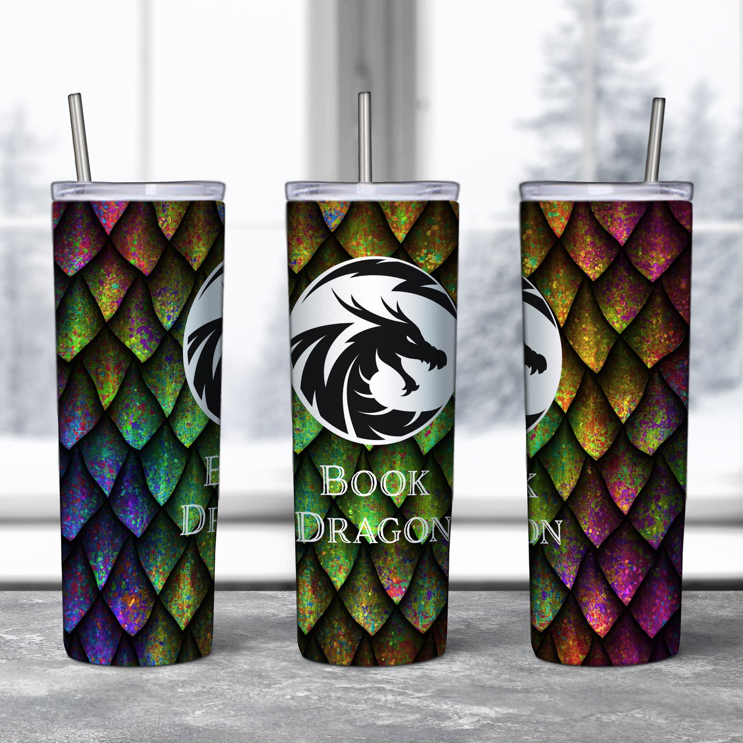 Irid Book Dragon Tumbler with Rainbow Dragon Scales