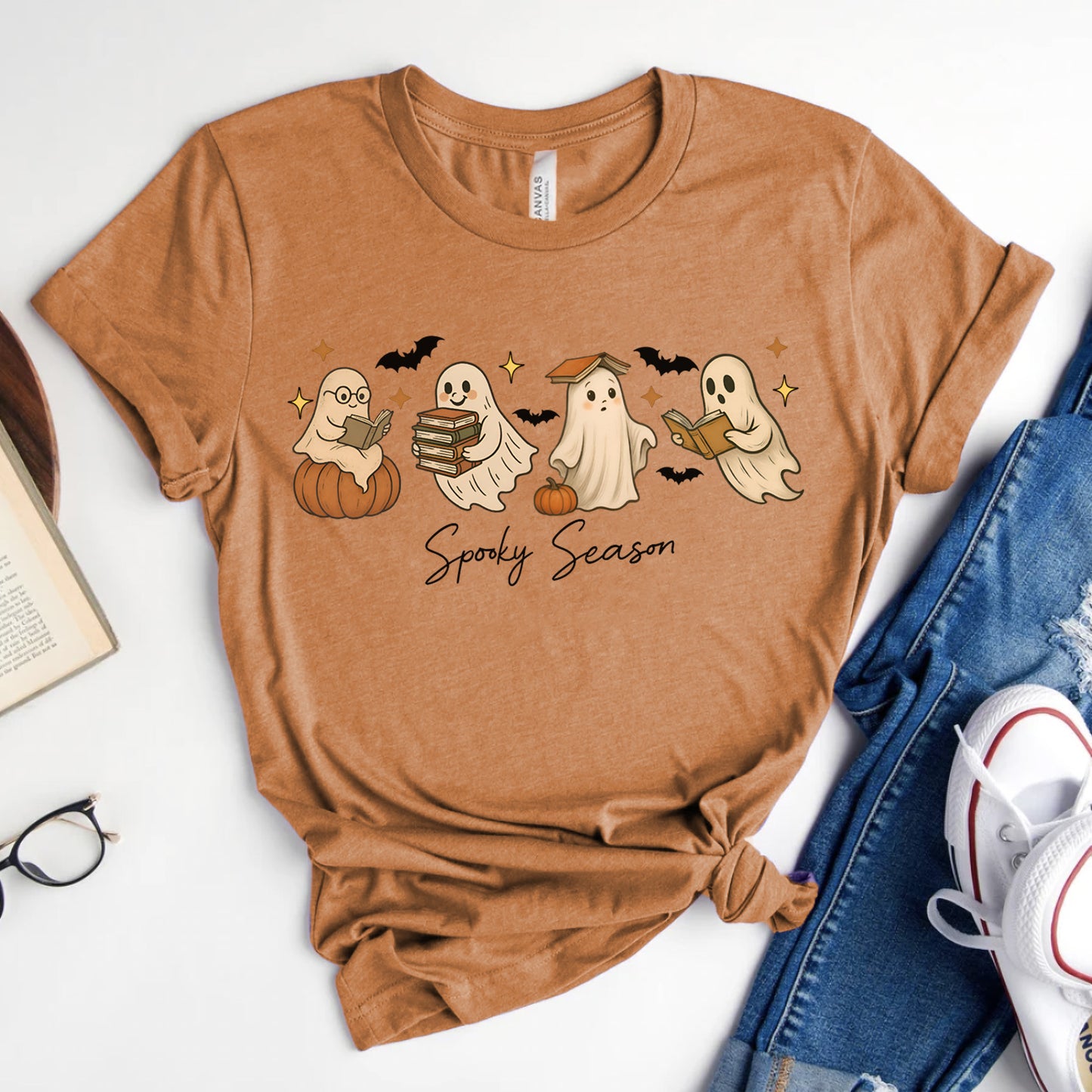 Spooky Season Bookish Ghost T-Shirt for Halloween
