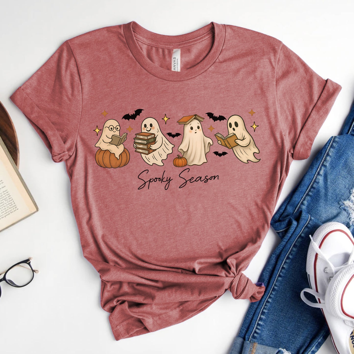 Spooky Season Bookish Ghost T-Shirt for Halloween