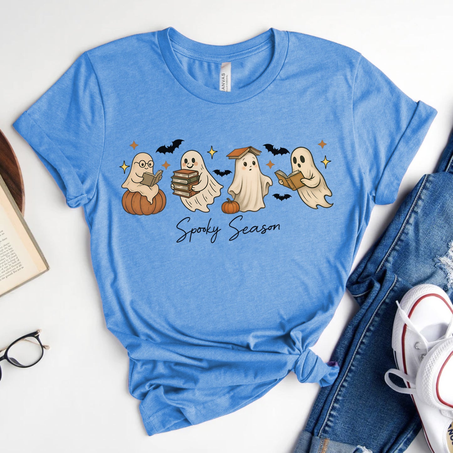Spooky Season Bookish Ghost T-Shirt for Halloween