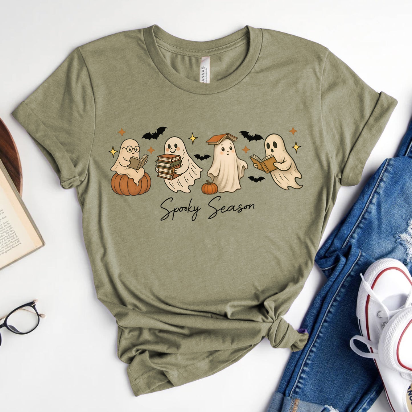 Spooky Season Bookish Ghost T-Shirt for Halloween