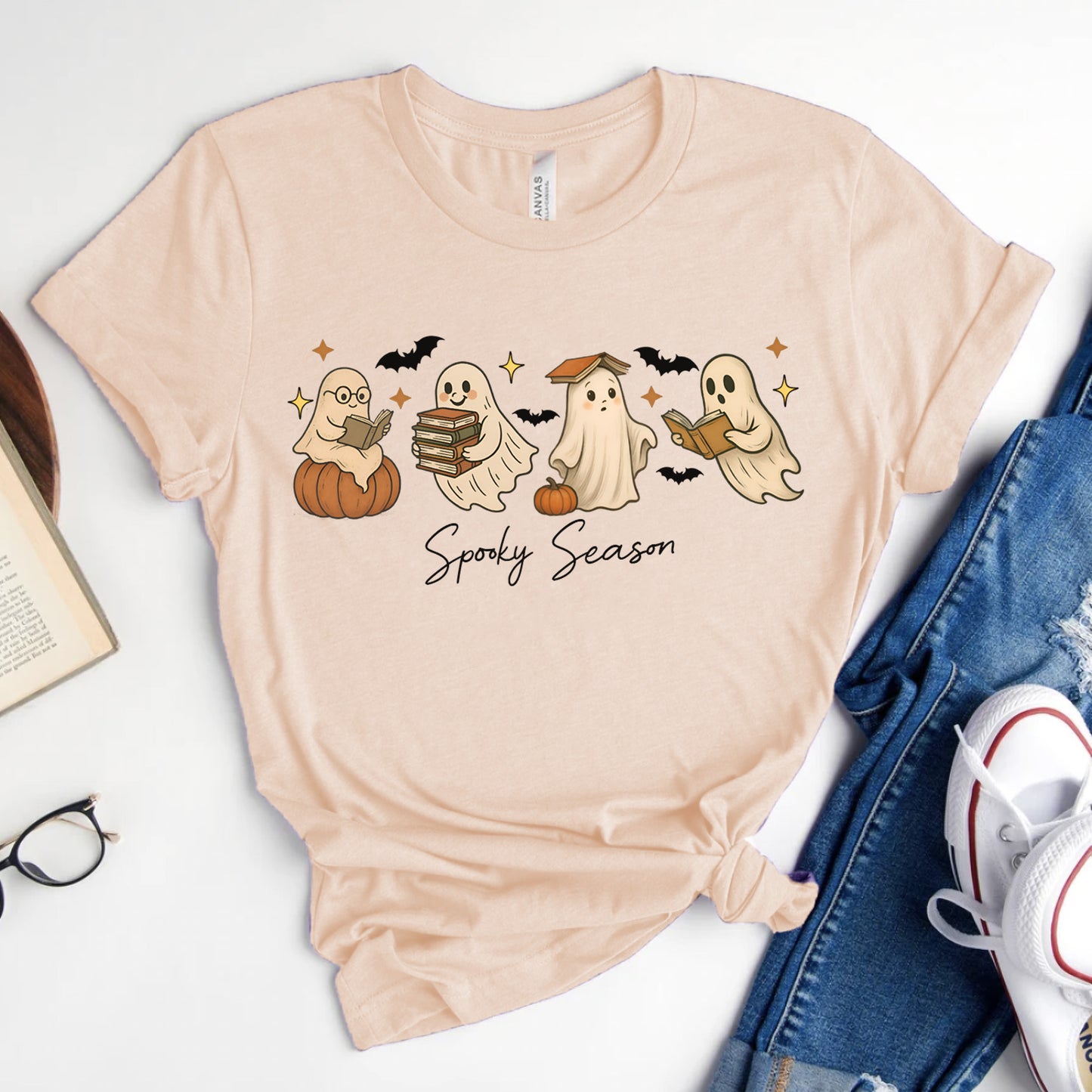 Spooky Season Bookish Ghost T-Shirt for Halloween