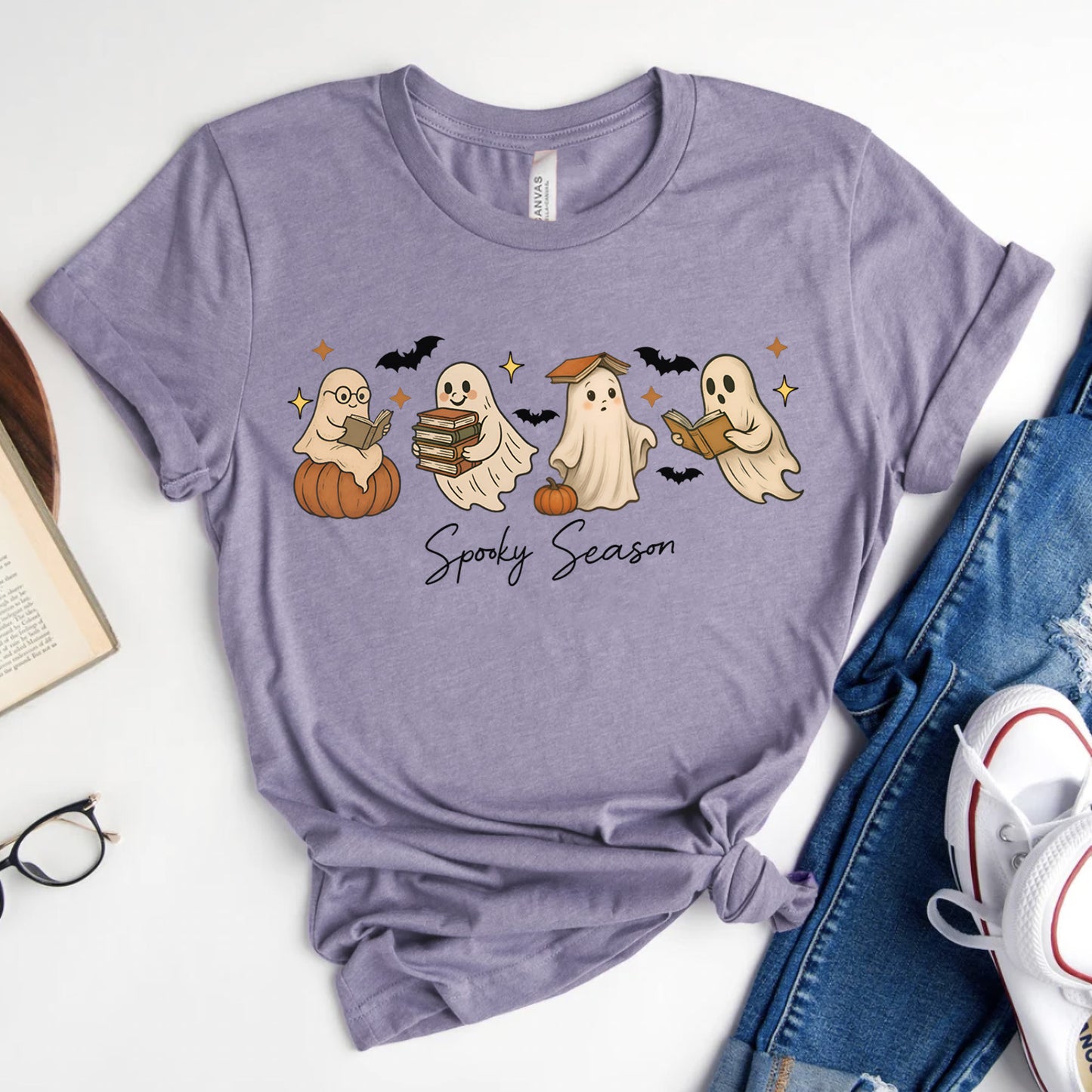 Spooky Season Bookish Ghost T-Shirt for Halloween