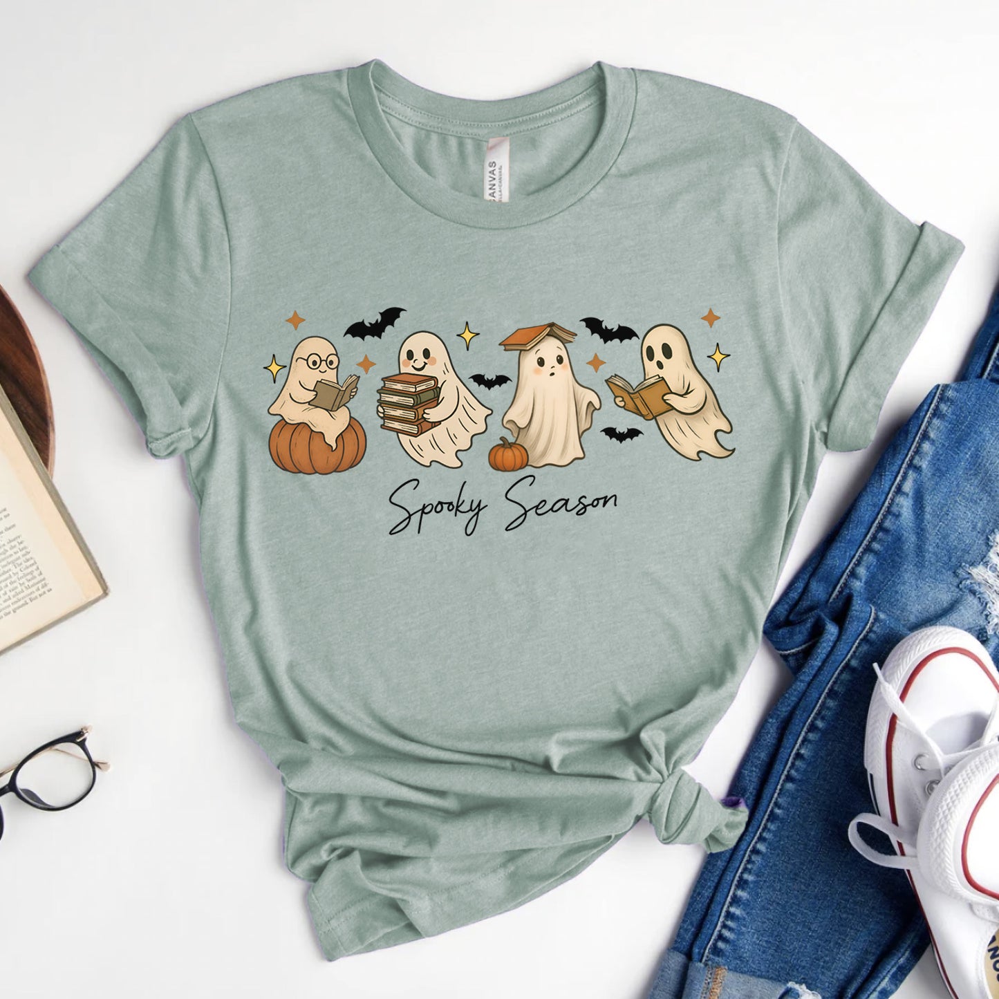 Spooky Season Bookish Ghost T-Shirt for Halloween