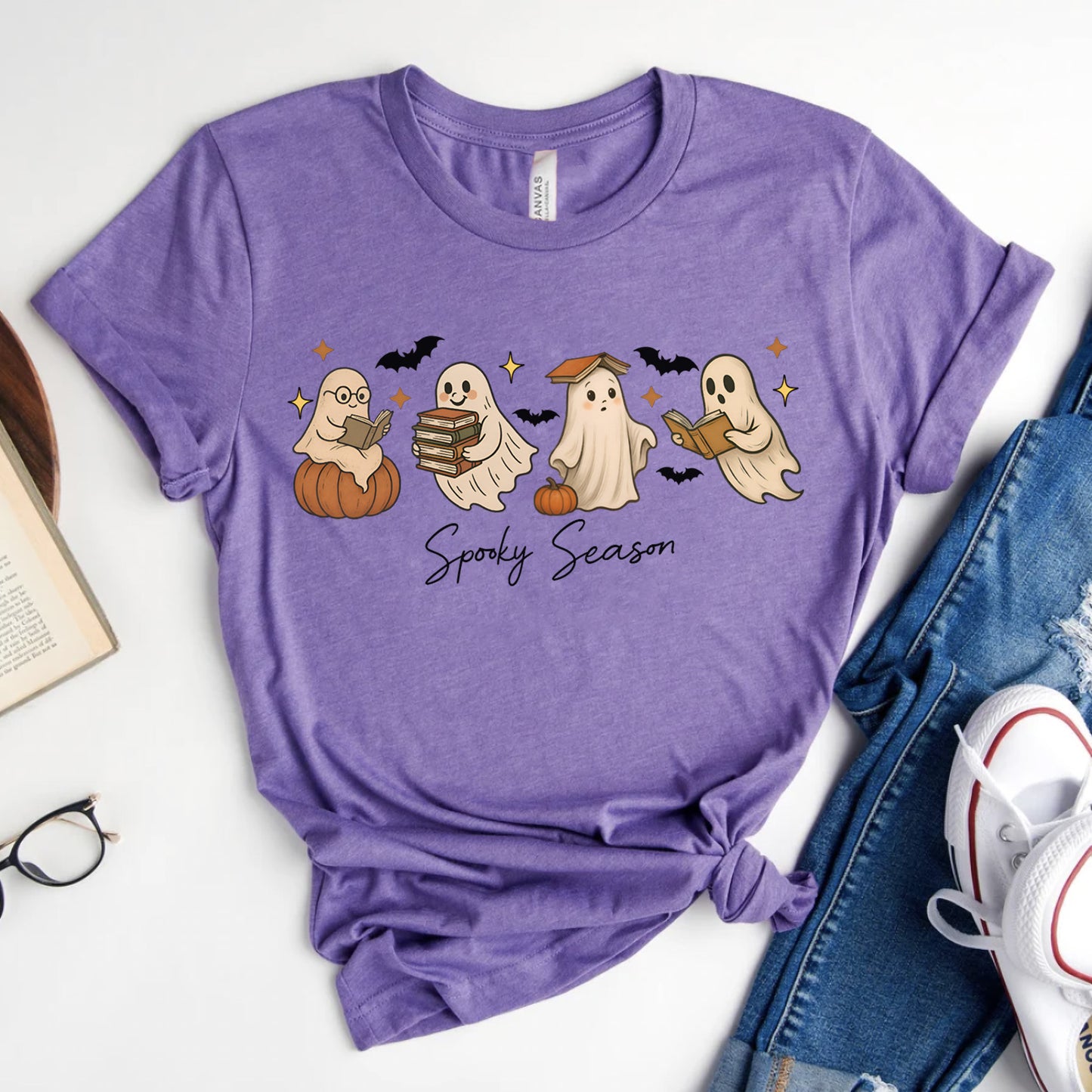Spooky Season Bookish Ghost T-Shirt for Halloween