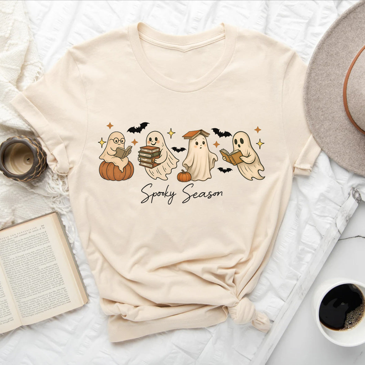 Spooky Season Bookish Ghost T-Shirt for Halloween