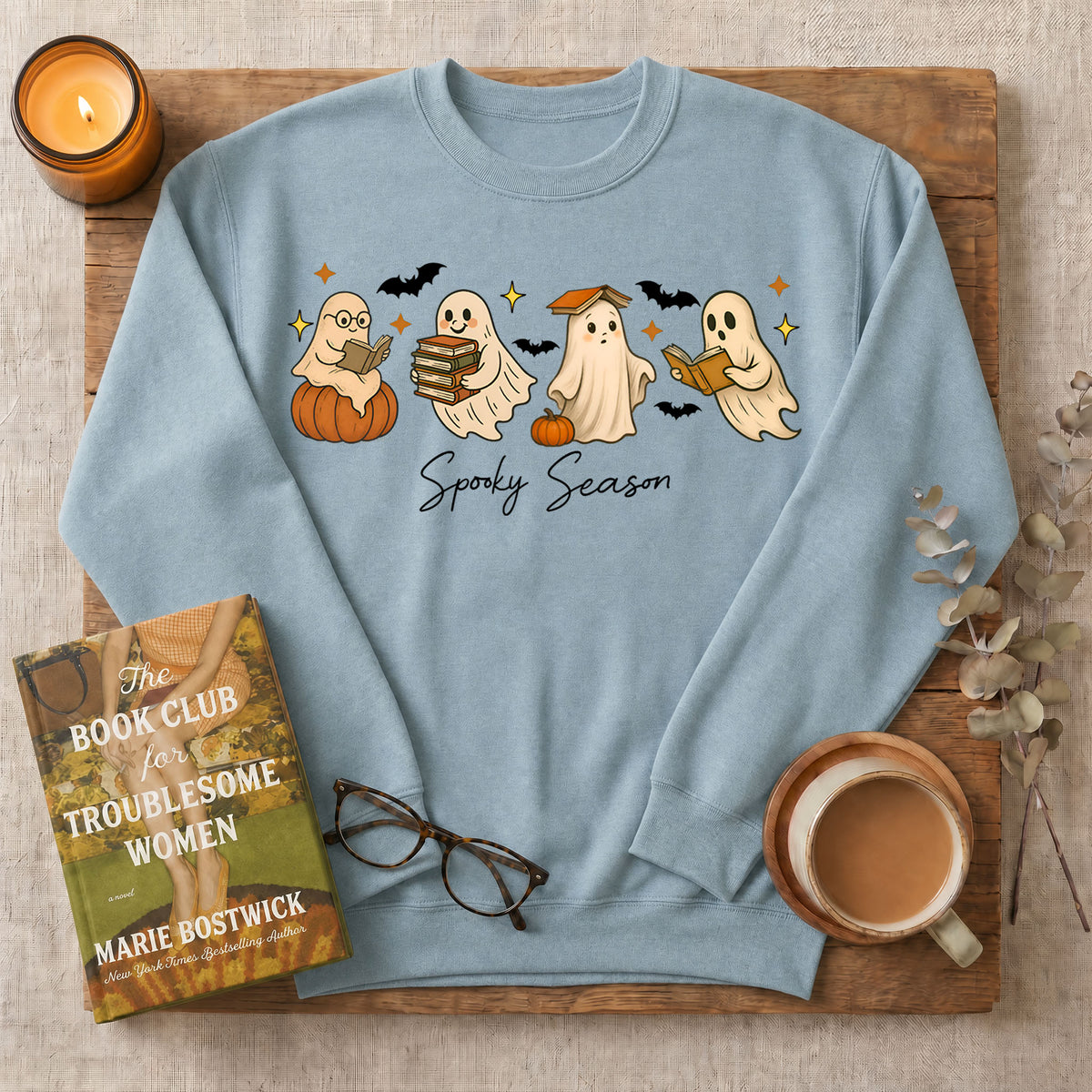 Spooky Season Reading Ghosts Crewneck Sweatshirt