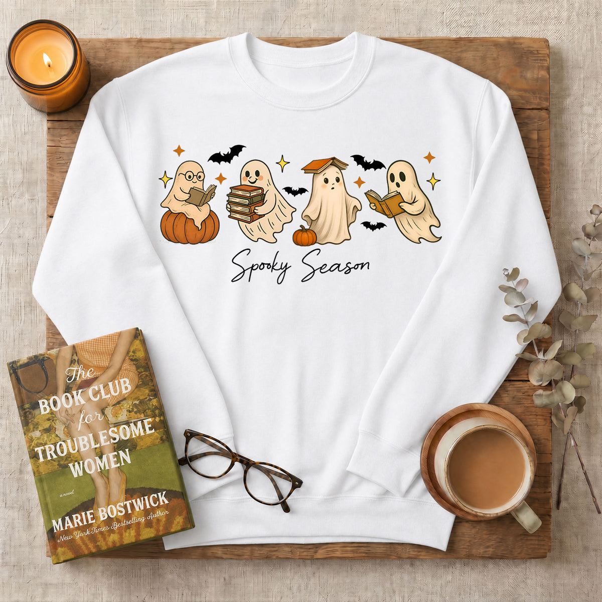 Spooky Season Reading Ghosts Crewneck Sweatshirt