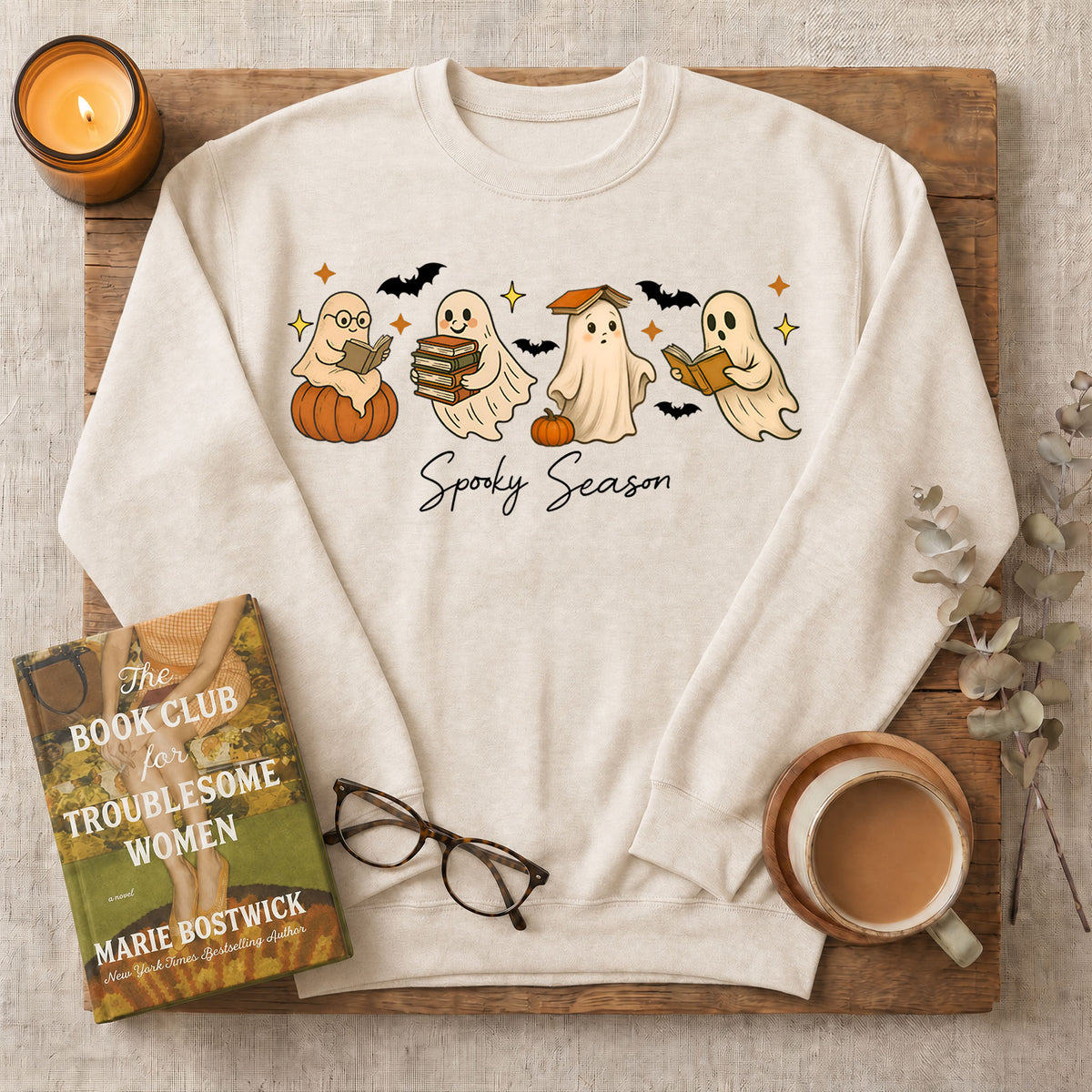 Spooky Season Reading Ghosts Crewneck Sweatshirt