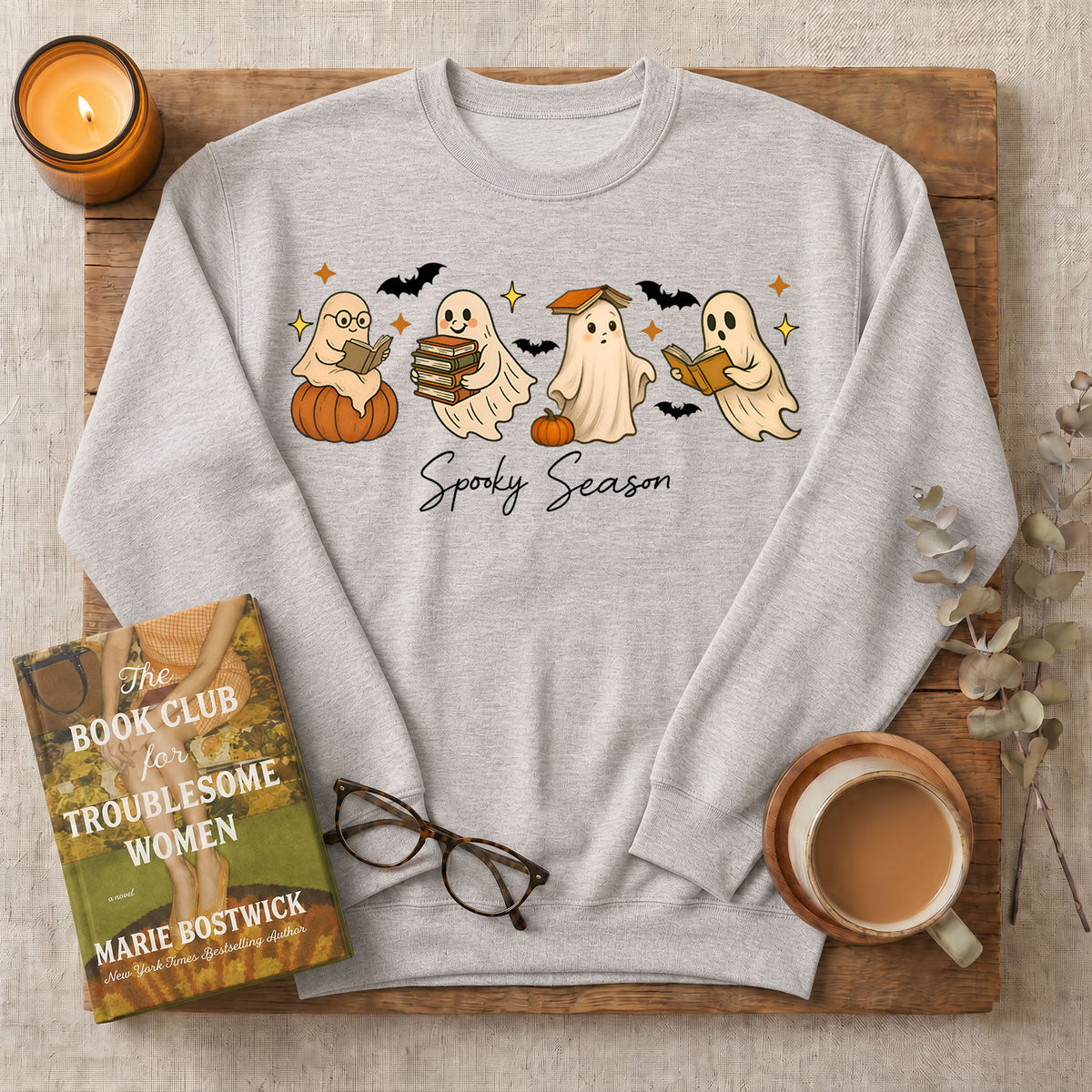 Spooky Season Reading Ghosts Crewneck Sweatshirt