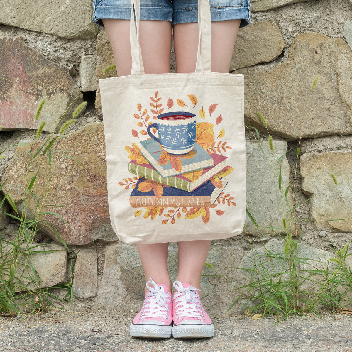 Autumn Book Stack tote bag